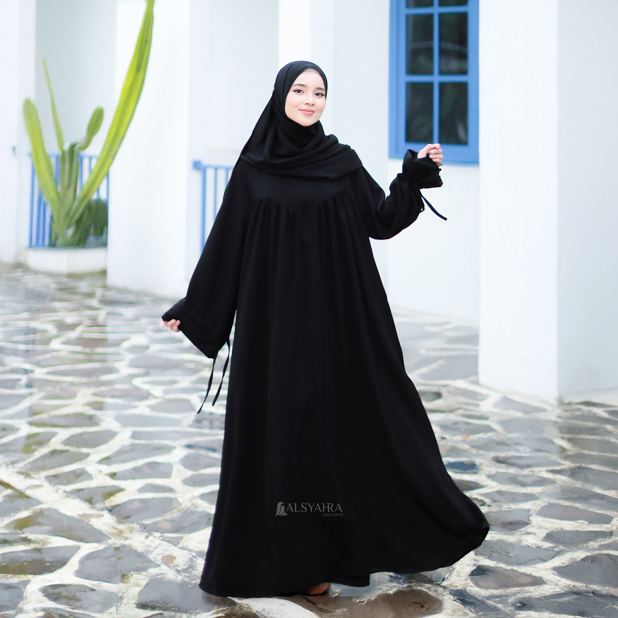 Alsyahra Exclusive - Abaya Syari Haya Luxe Jetblack 2 Style