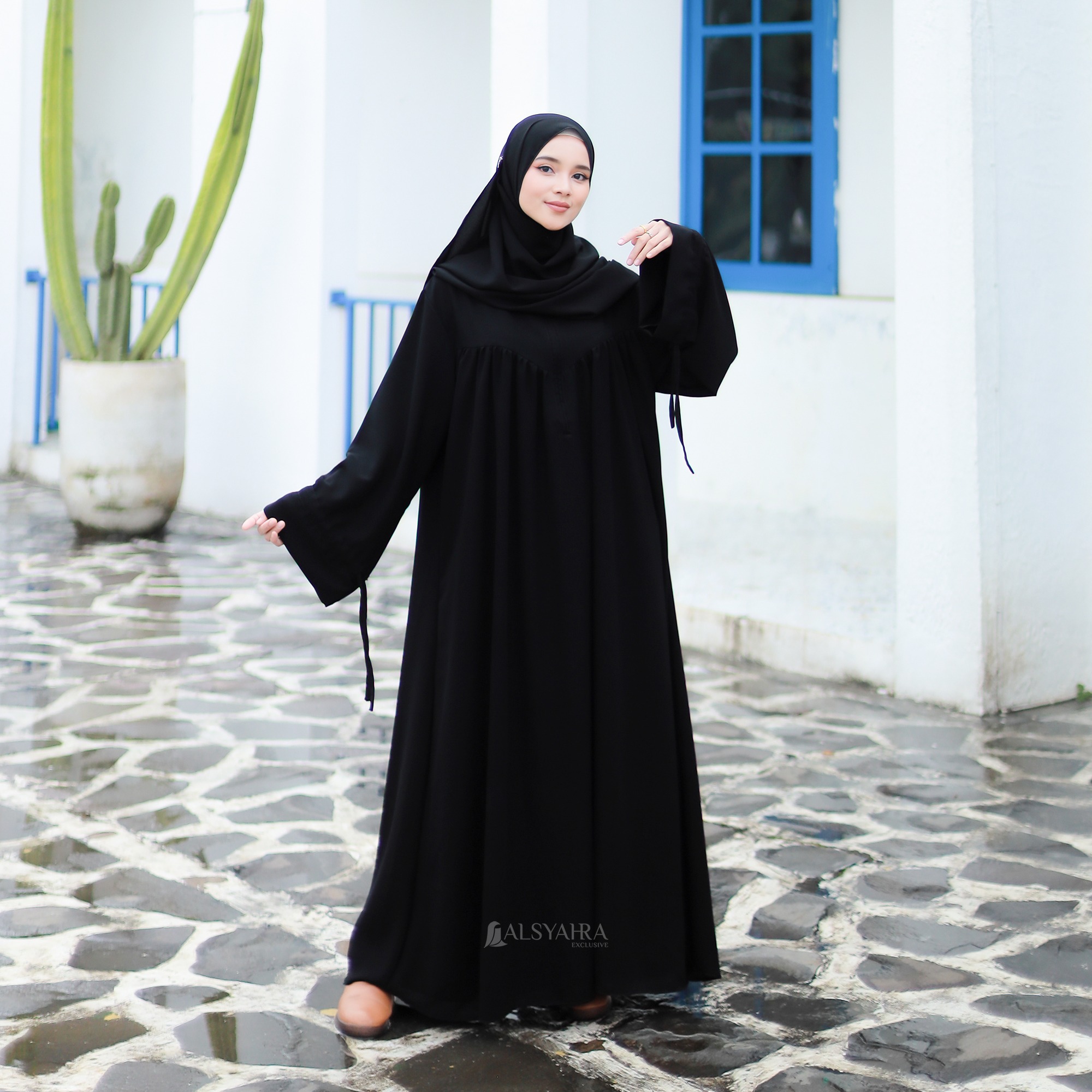 Alsyahra Exclusive - Abaya Syari Haya Luxe Jetblack 2 Style