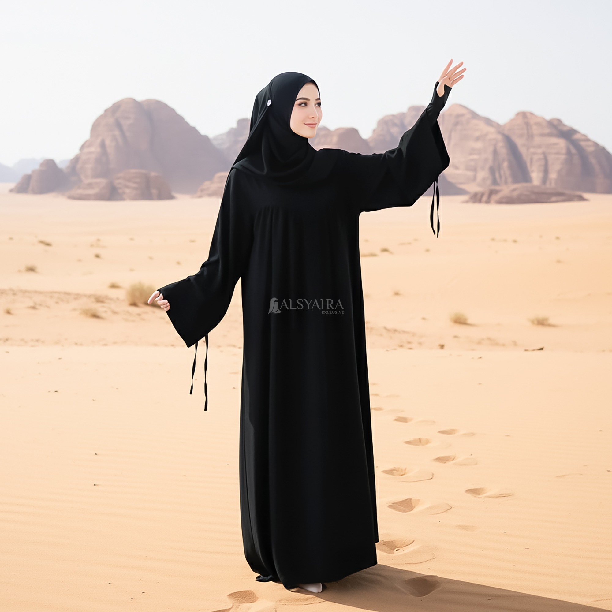 Alsyahra Exclusive - Abaya Syari Haya Luxe Jetblack 2 Style