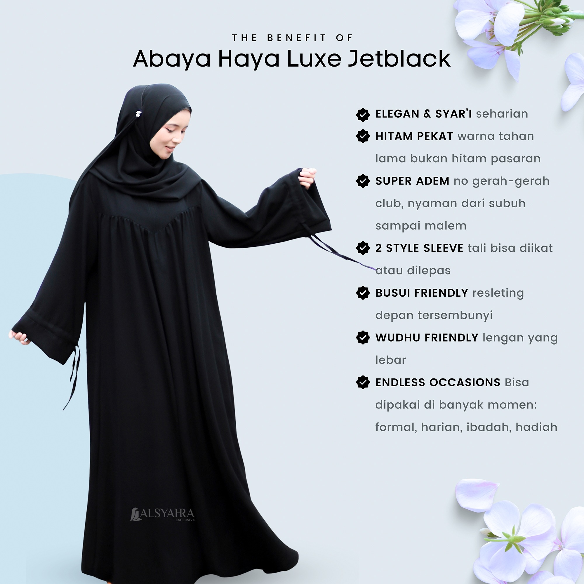 Alsyahra Exclusive - Abaya Syari Haya Luxe Jetblack 2 Style