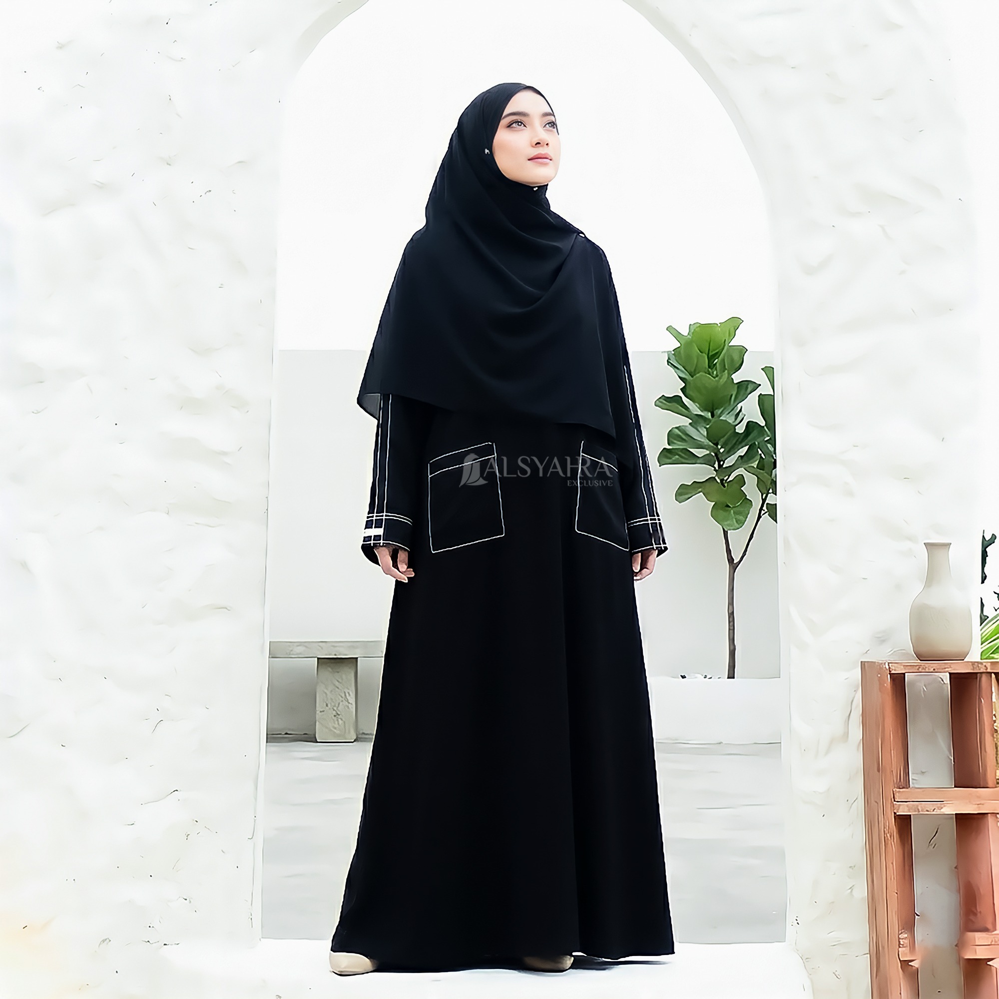 Alsyahra Exclusive - Abaya Gamis Syari Nayyara Pocket Soft Jetblack