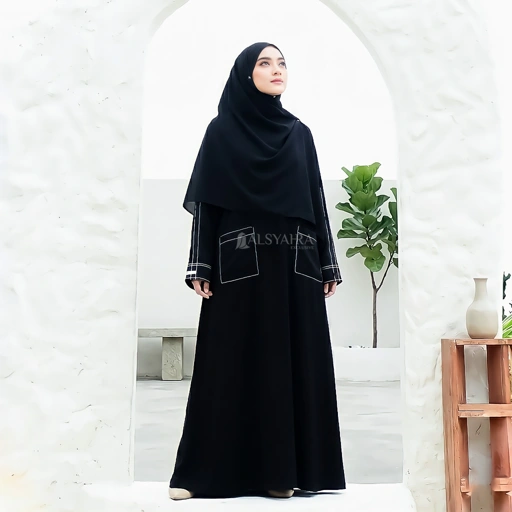 Image of Alsyahra Exclusive - Abaya Gamis Syari Nayyara Pocket Soft Jetblack