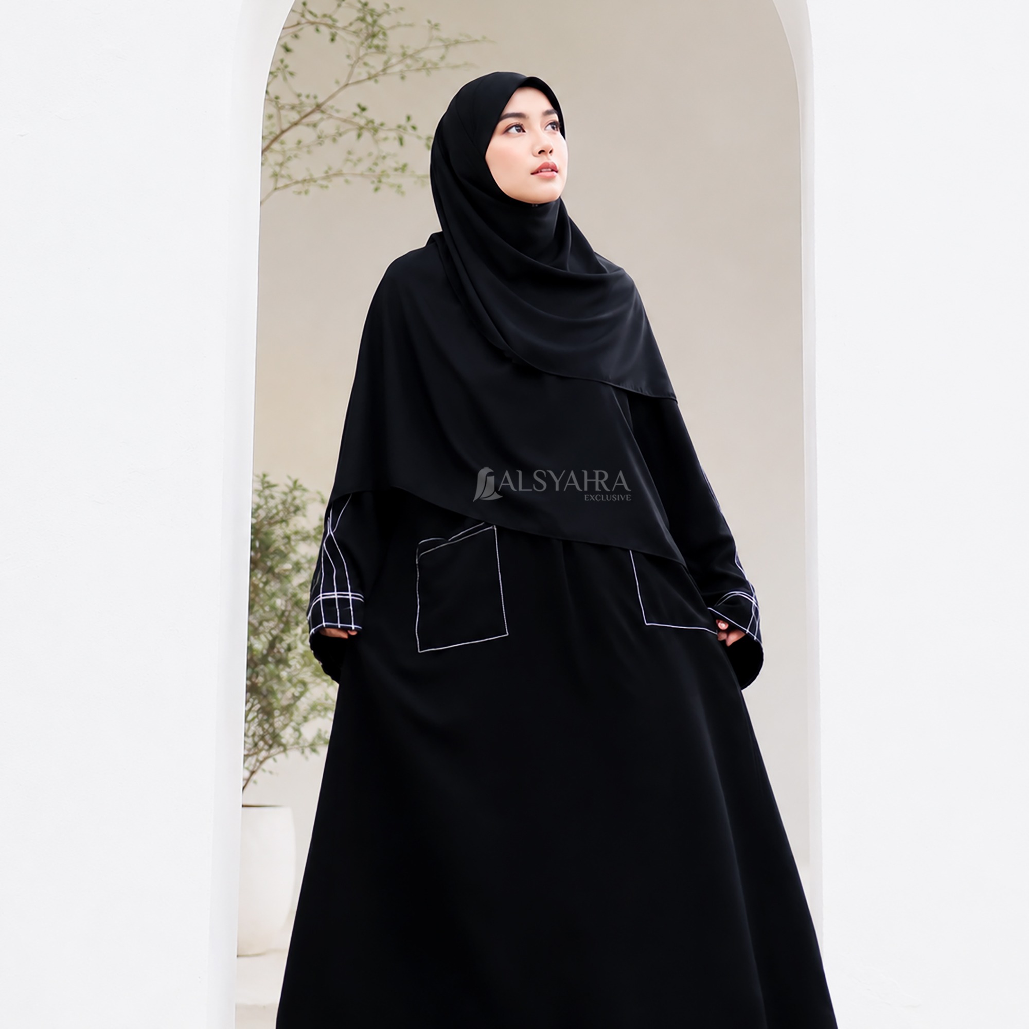 Alsyahra Exclusive - Abaya Gamis Syari Nayyara Pocket Soft Jetblack