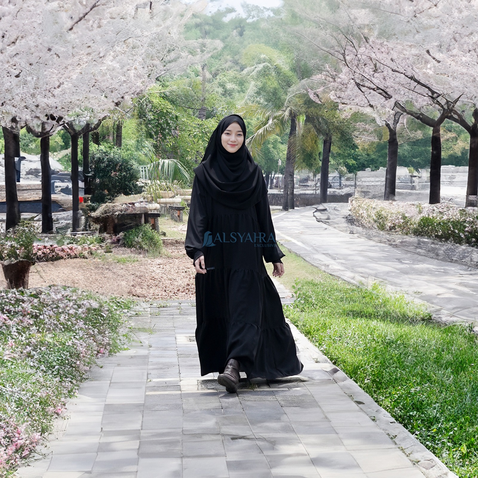 Alsyahra Exclusive - Abaya Gamis Syari Salasa Jamila Soft Jetblack