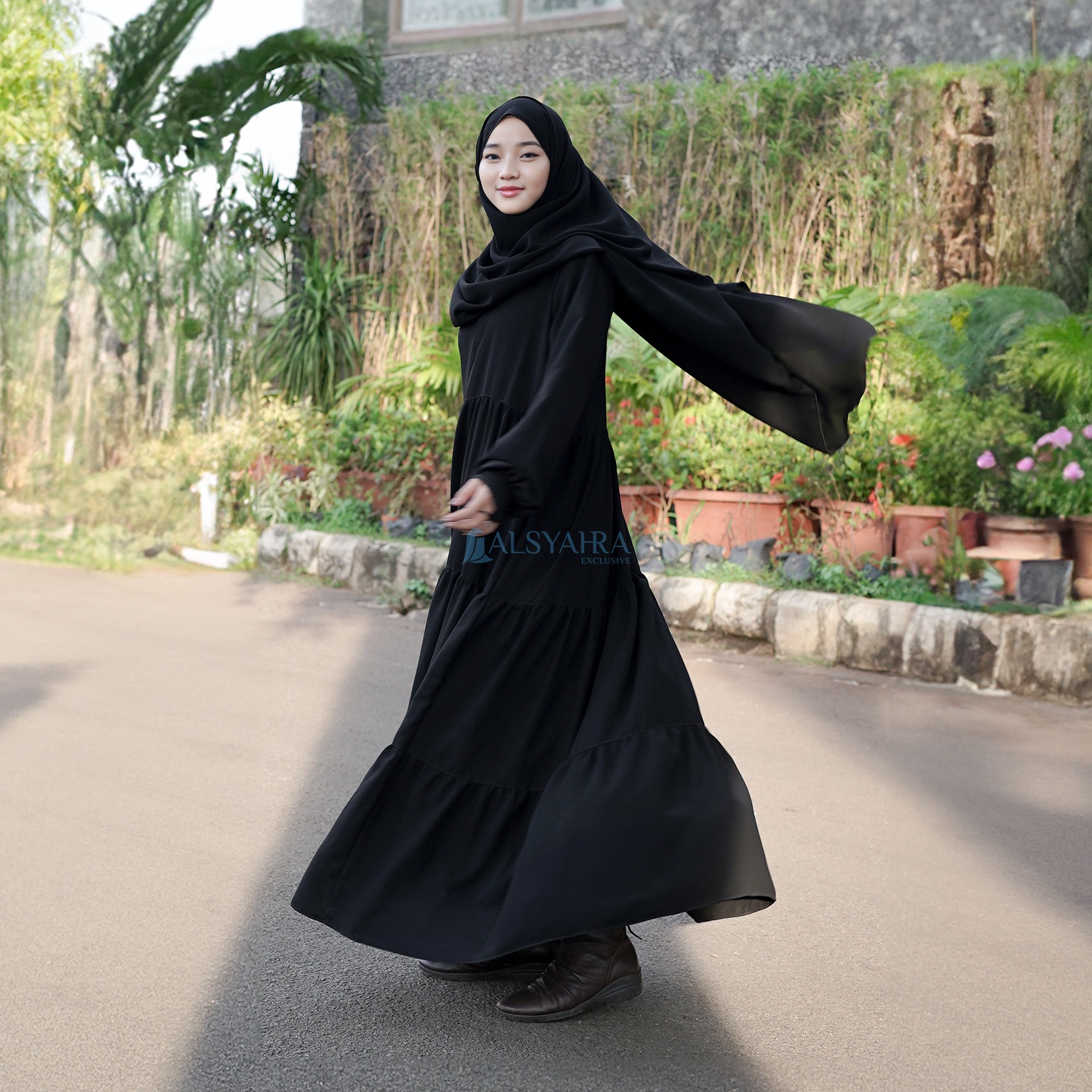 Alsyahra Exclusive - Abaya Gamis Syari Salasa Jamila Soft Jetblack