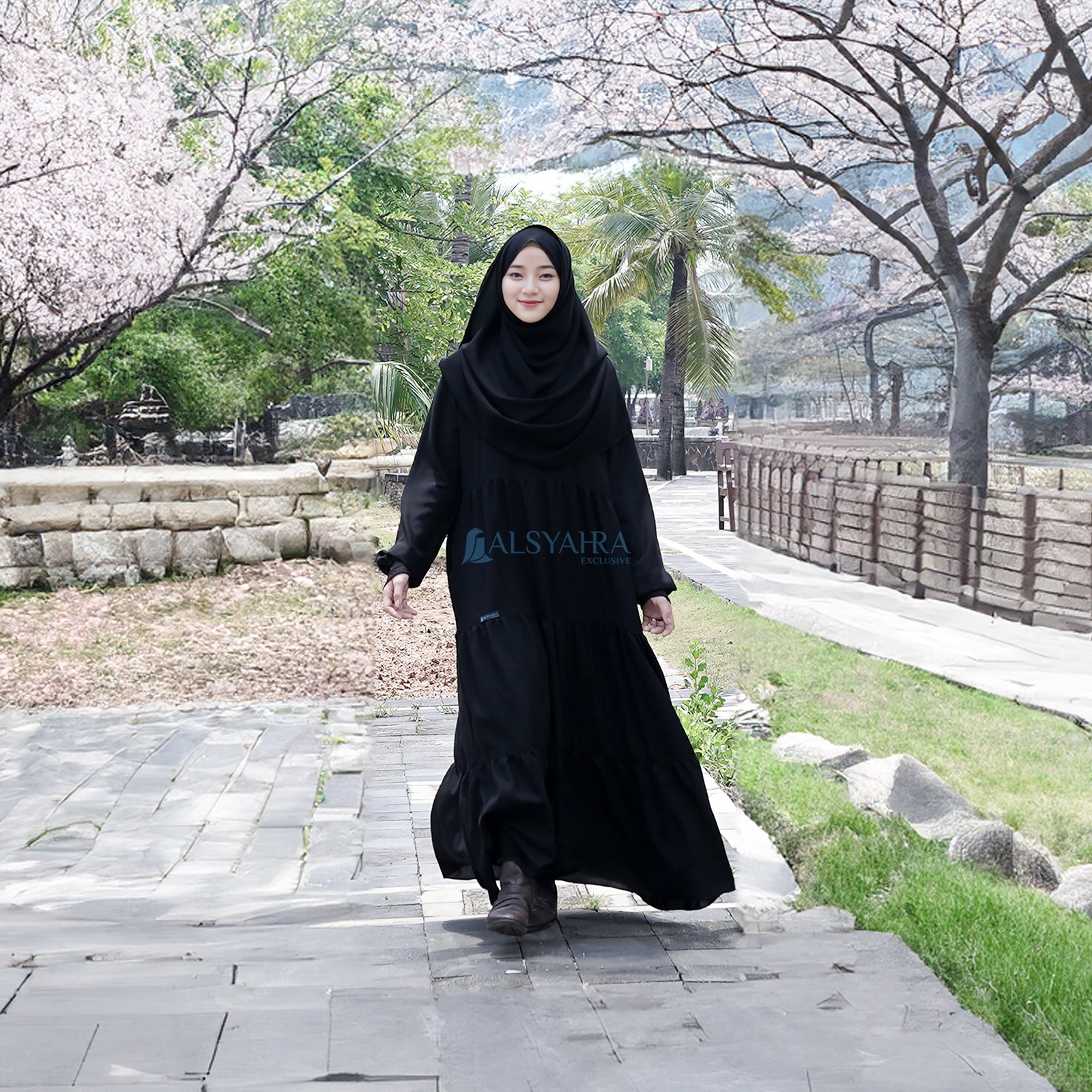 Alsyahra Exclusive - Abaya Gamis Syari Salasa Jamila Soft Jetblack