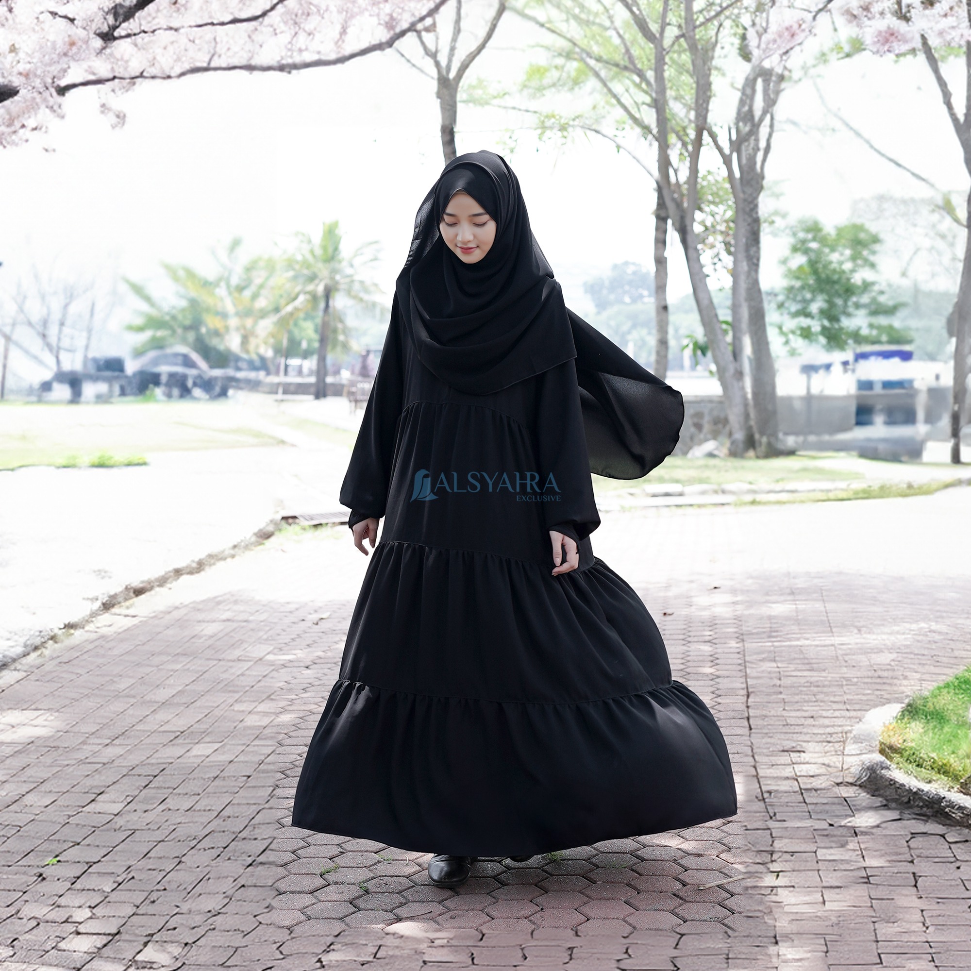 Alsyahra Exclusive - Abaya Gamis Syari Salasa Jamila Soft Jetblack