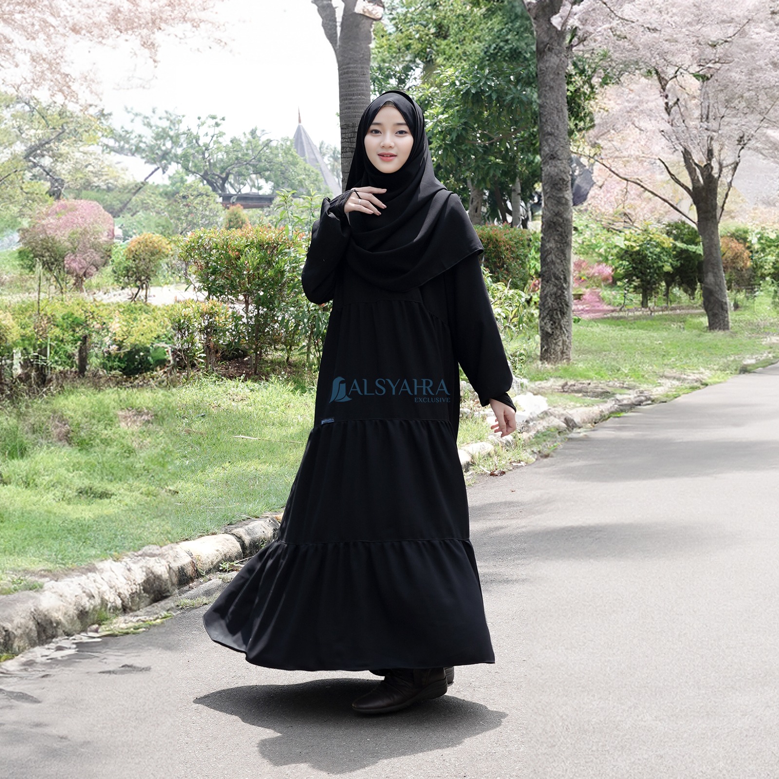 Alsyahra Exclusive - Abaya Gamis Syari Salasa Jamila Soft Jetblack