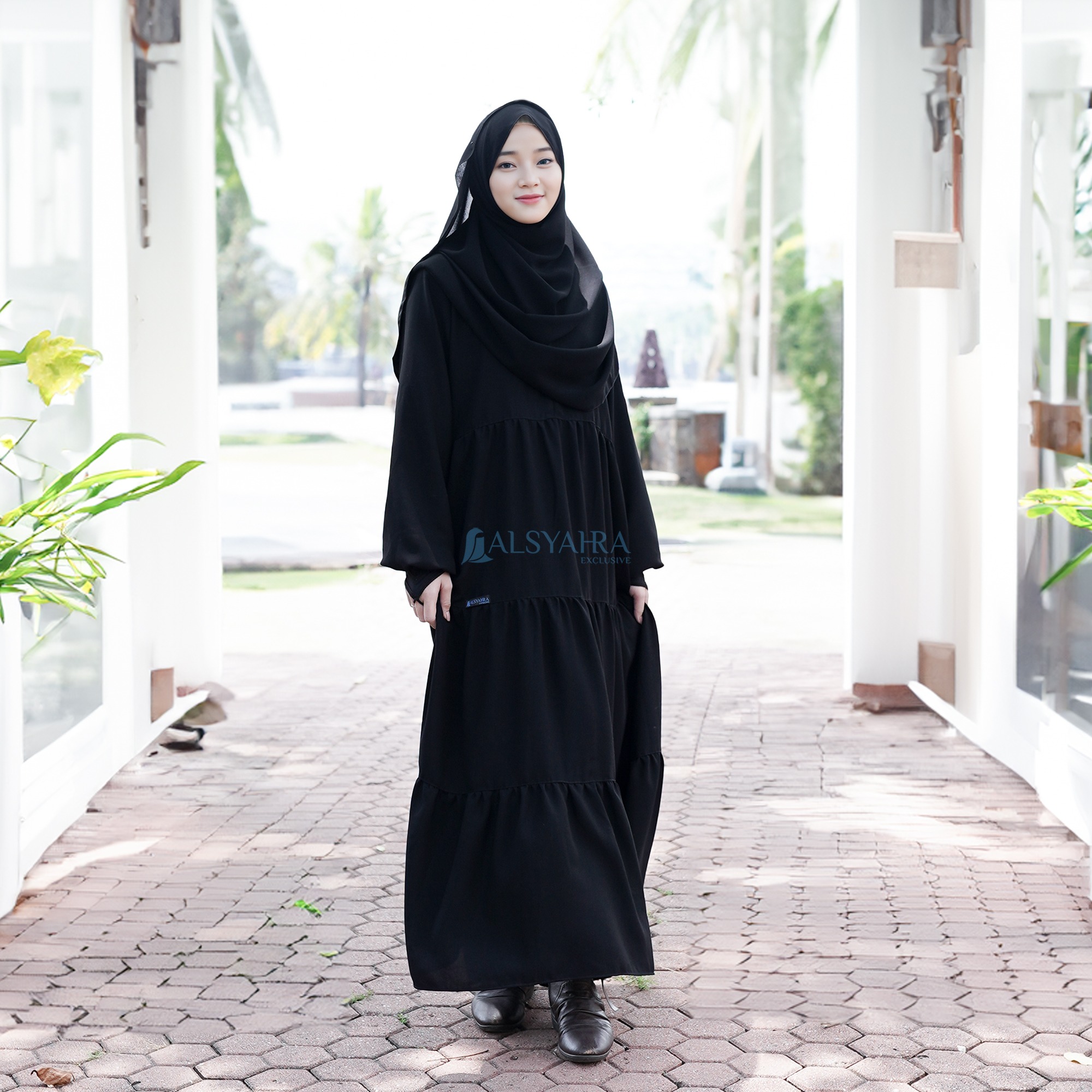 Alsyahra Exclusive - Abaya Gamis Syari Salasa Jamila Soft Jetblack