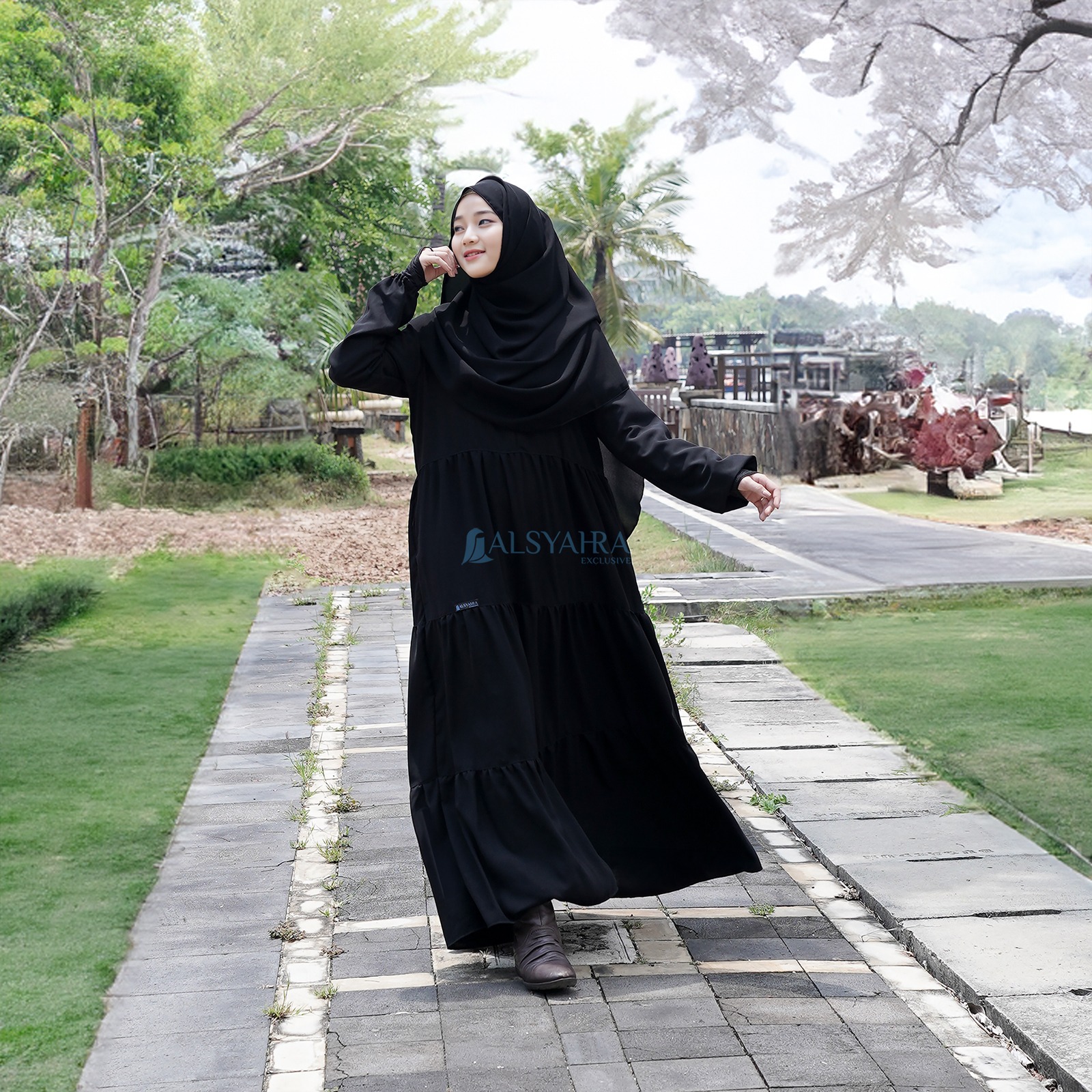 Alsyahra Exclusive - Abaya Gamis Syari Salasa Jamila Soft Jetblack