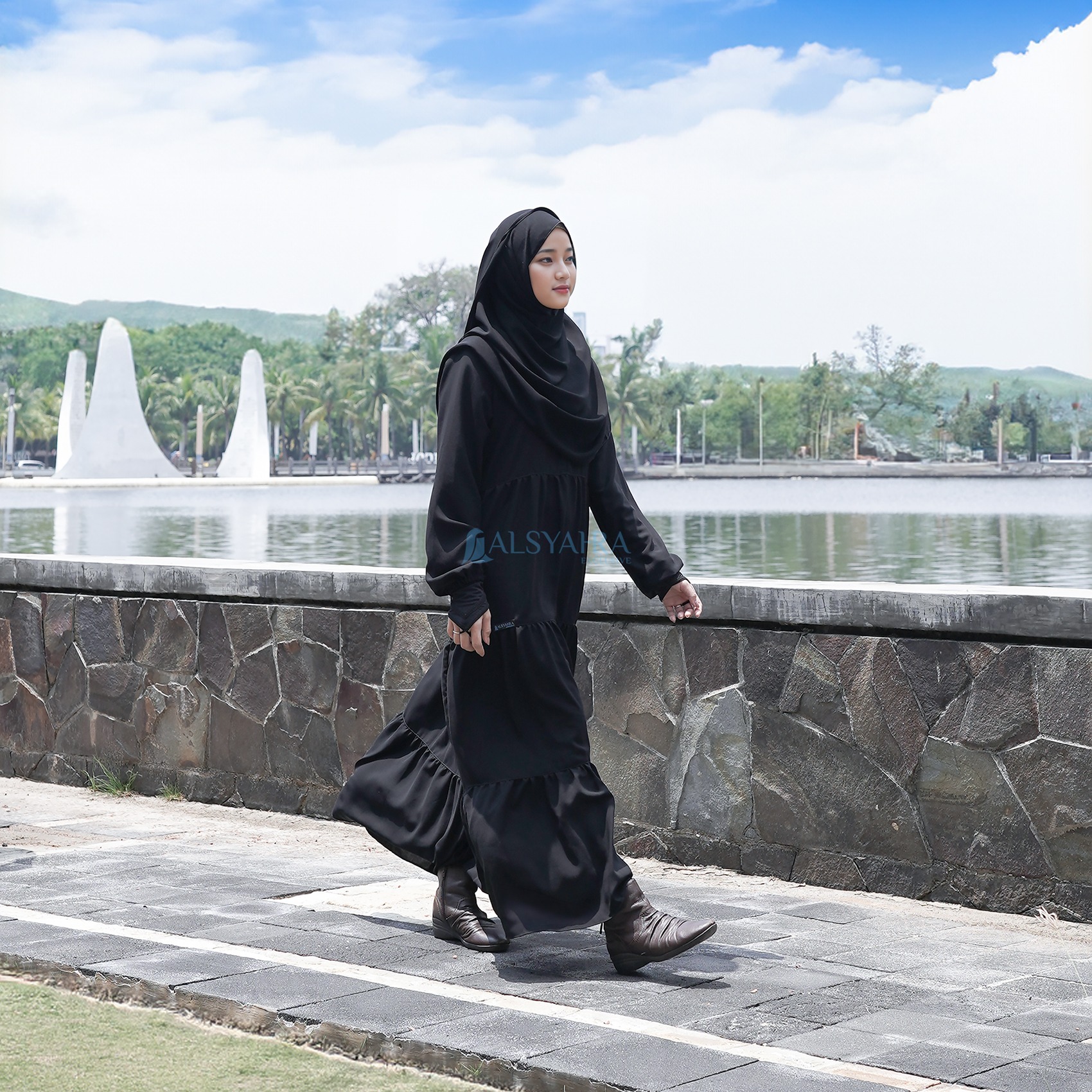 Alsyahra Exclusive - Abaya Gamis Syari Salasa Jamila Soft Jetblack