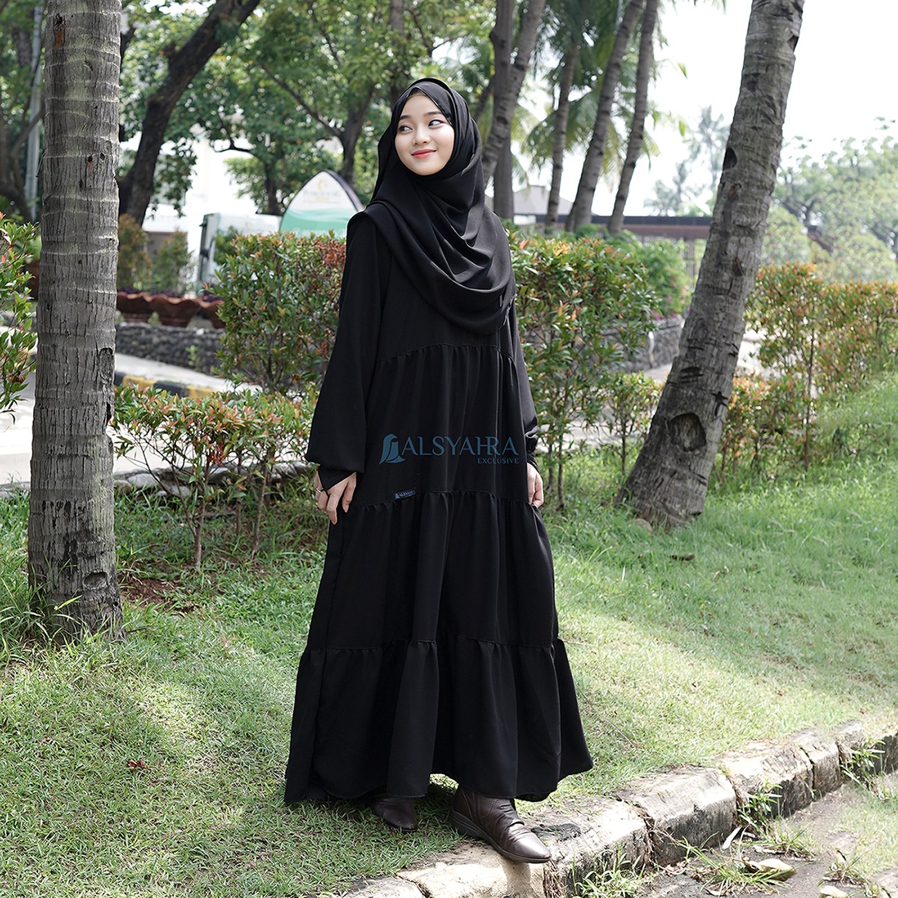 Alsyahra Exclusive - Abaya Gamis Syari Salasa Jamila Soft Jetblack