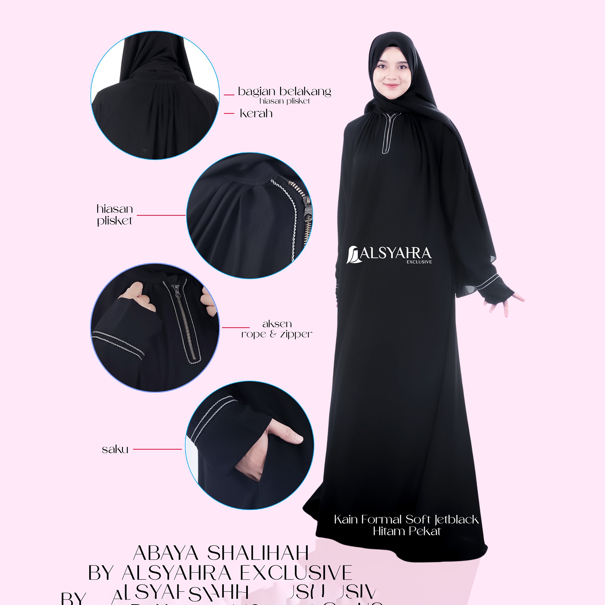 Alsyahra Exclusive - Abaya Gamis Syari Shalihah Jetblack