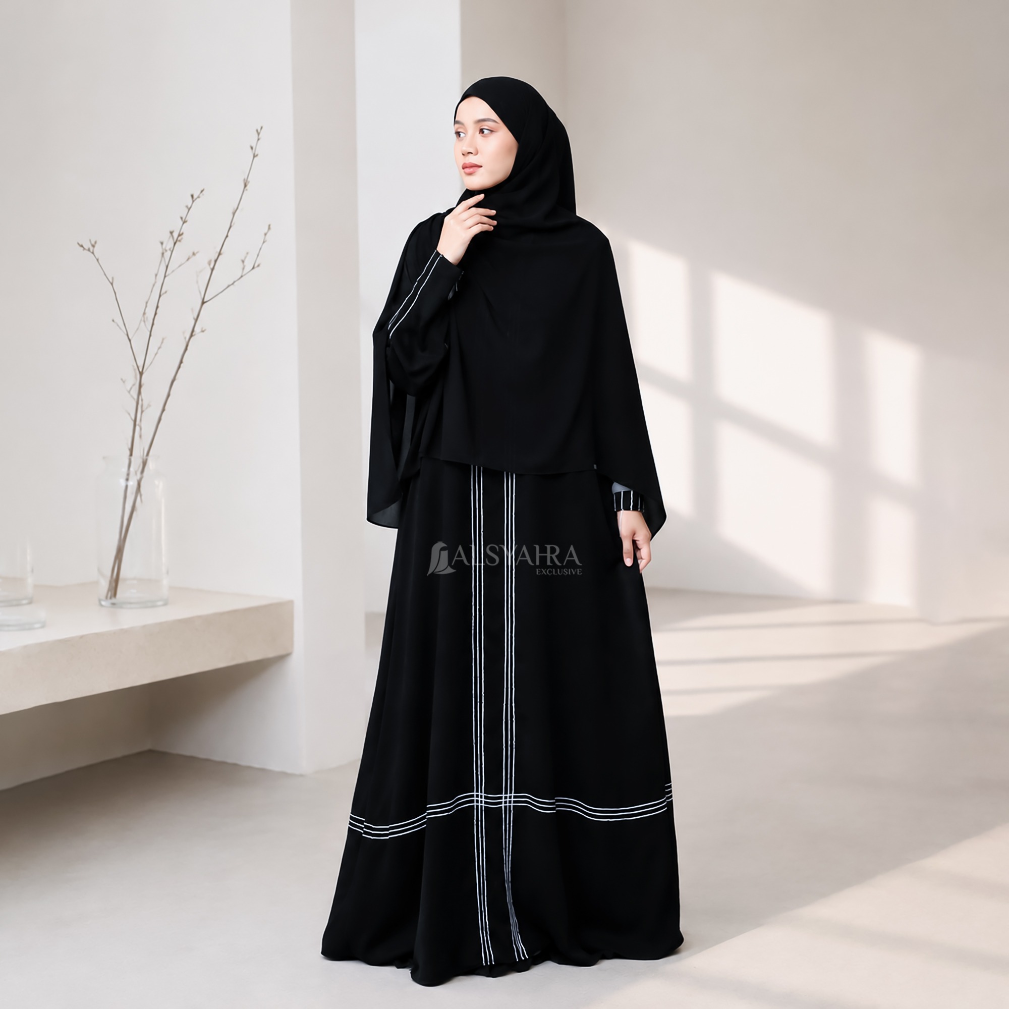 Alsyahra Exclusive - Abaya Gamis Syari Zayyara Line Jetblack