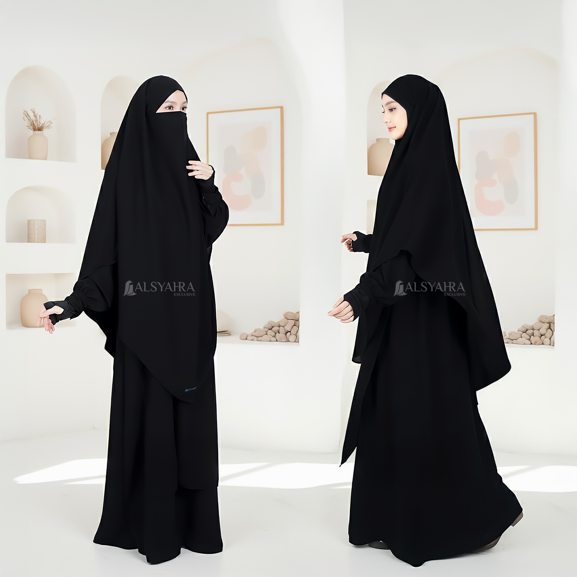 Alsyahra Exclusive - Khiban French Khimar Lancip V Ayumi Soft Jetblack