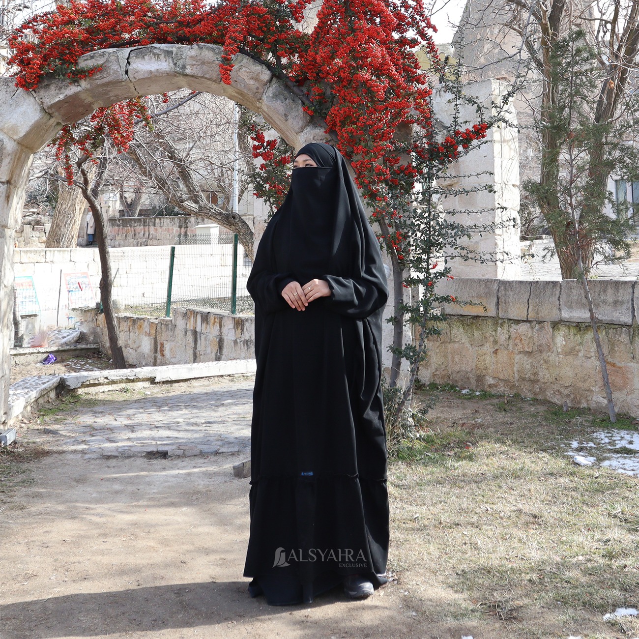 Alsyahra Exclusive - Long Khiban French Khimar Lengan Like Mukena Zahira Haramain Soft Jetblack