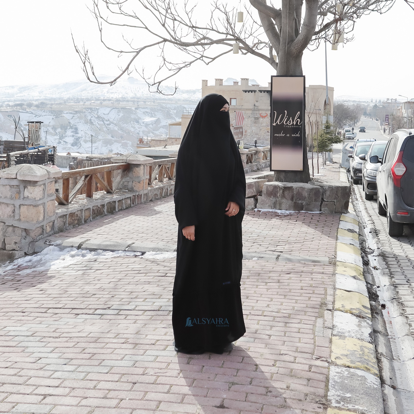 Alsyahra Exclusive - Long Khiban French Khimar Lengan Like Mukena Zahira Haramain Soft Jetblack