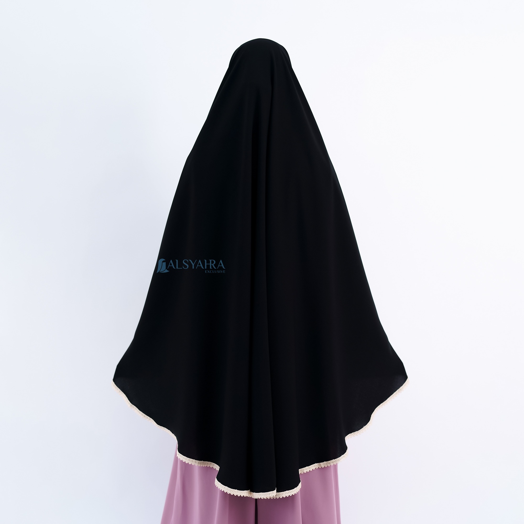 Alsyahra Exclusive - Set Khimar Syari Halimah Niqab Bandana Soft Jetblack Size XL
