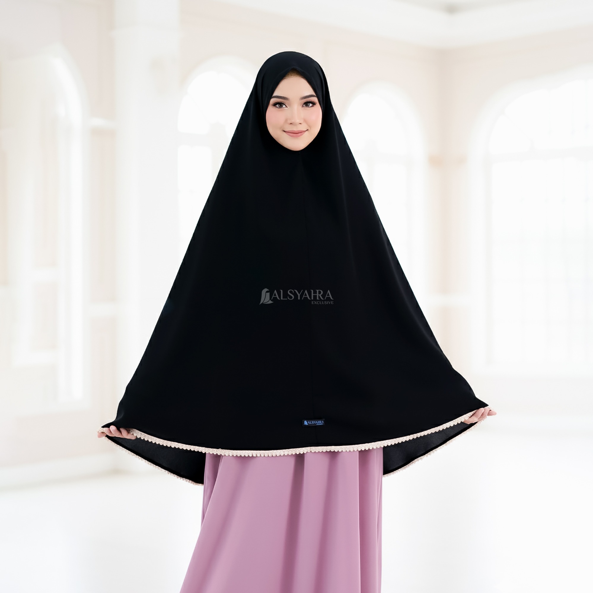 Alsyahra Exclusive - Set Khimar Syari Halimah Niqab Bandana Soft Jetblack Size XL