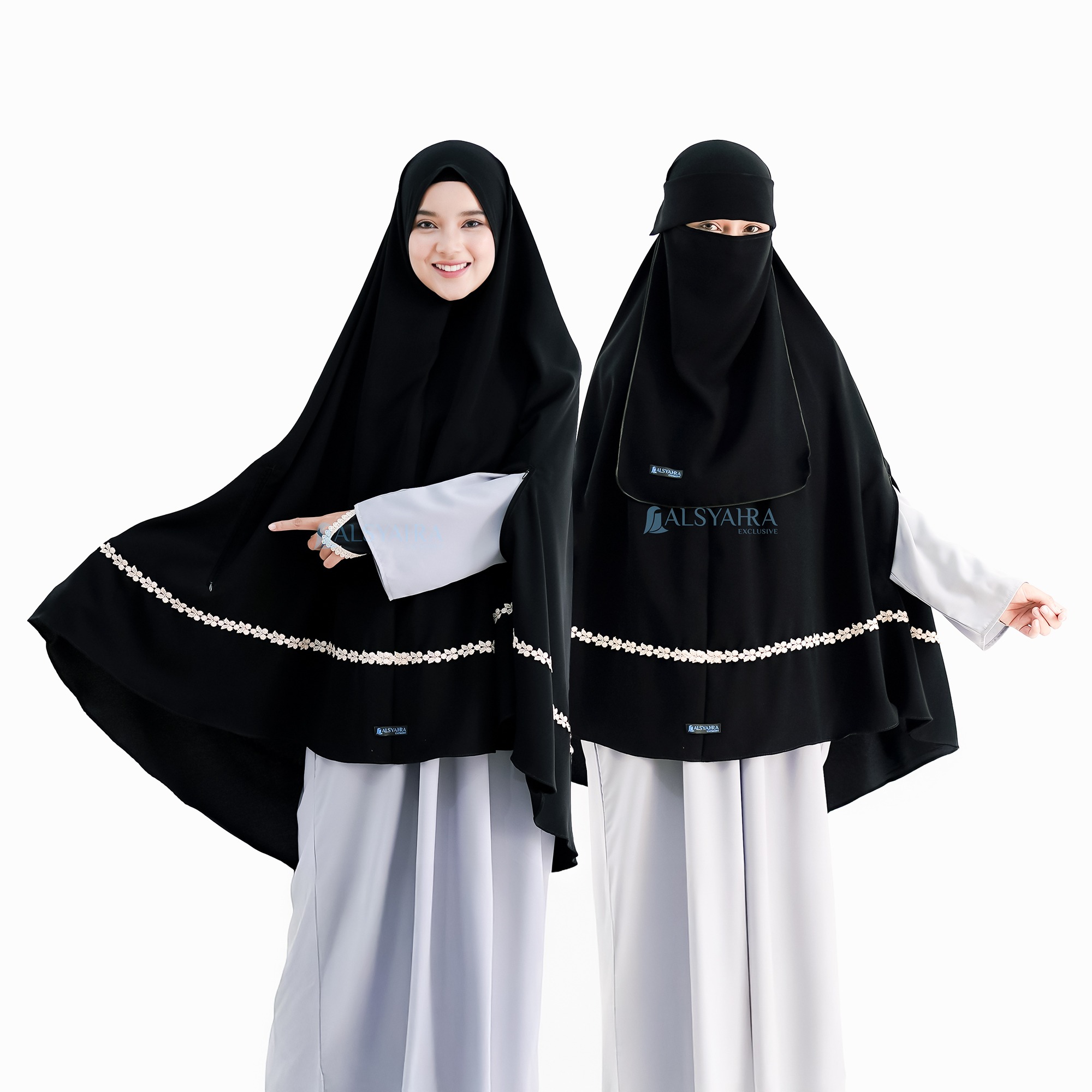 Alsyahra Exclusive - Set Khimar Syari Handzipper Nailah Niqab Poni Soft Jetblack Size XL