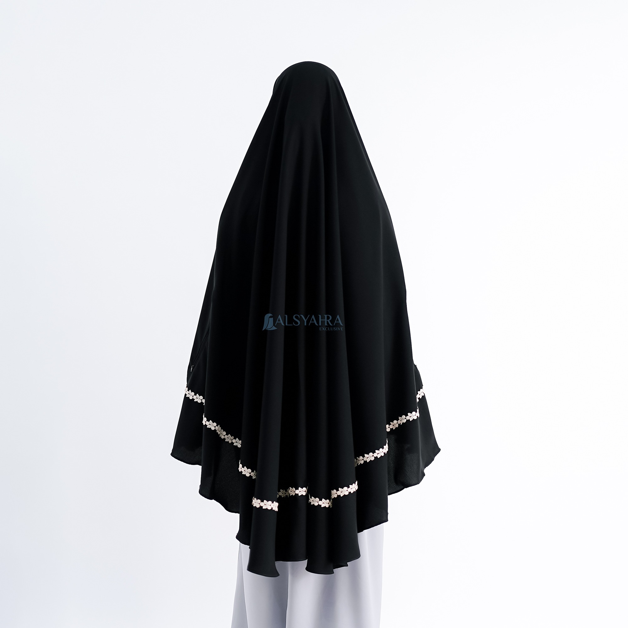 Alsyahra Exclusive - Set Khimar Syari Handzipper Nailah Niqab Poni Soft Jetblack Size XL