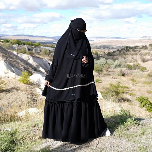 Image of Alsyahra Exclusive - Set Khimar Syari Handzipper Nailah Niqab Poni Soft Jetblack Size XXL