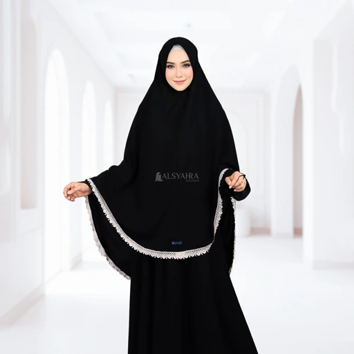 Image of Alsyahra Exclusive - Set Khimar Syari Kamila Cadar Tali Soft Jetblack Size XL