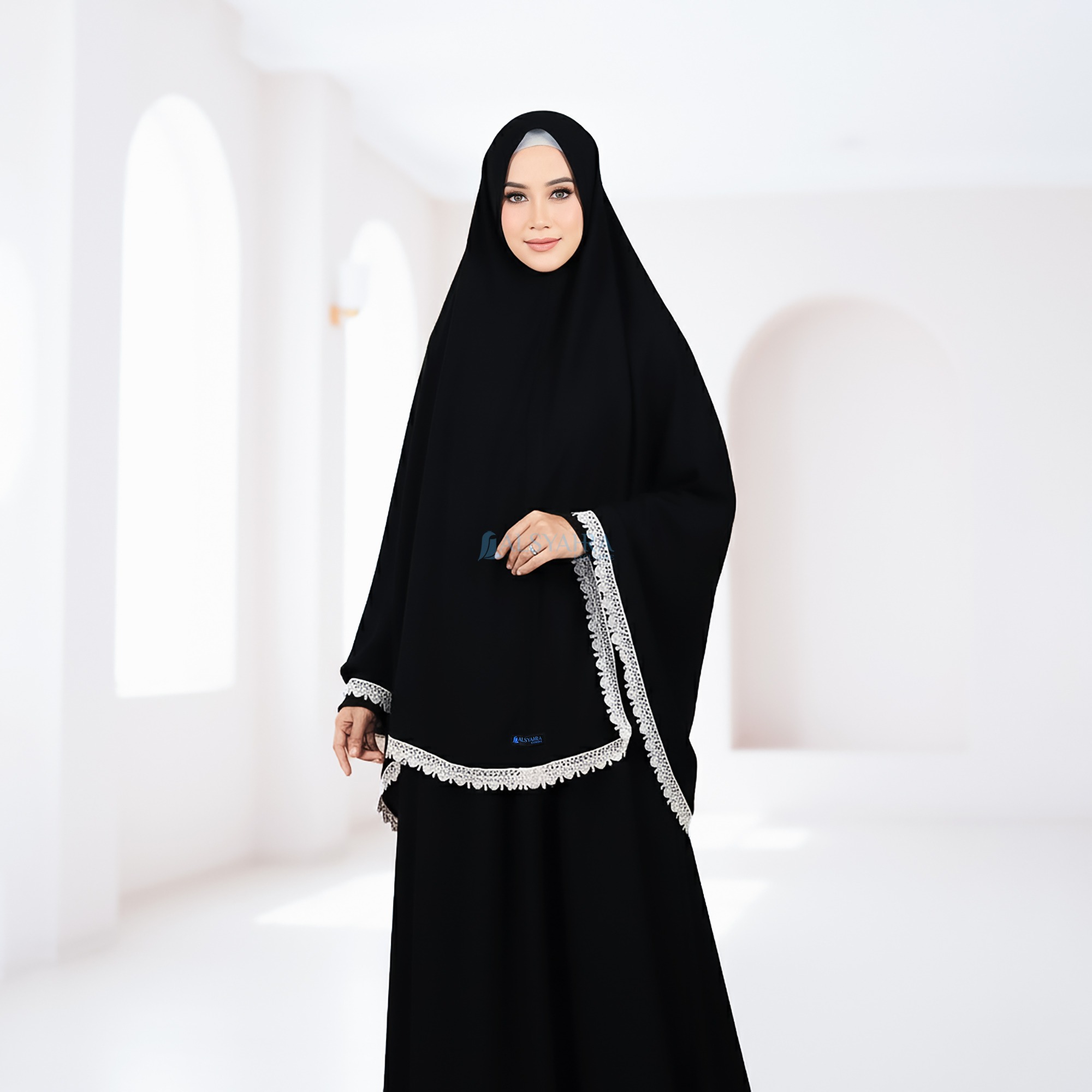 Alsyahra Exclusive - Set Khimar Syari Kamila Cadar Tali Soft Jetblack Size XL