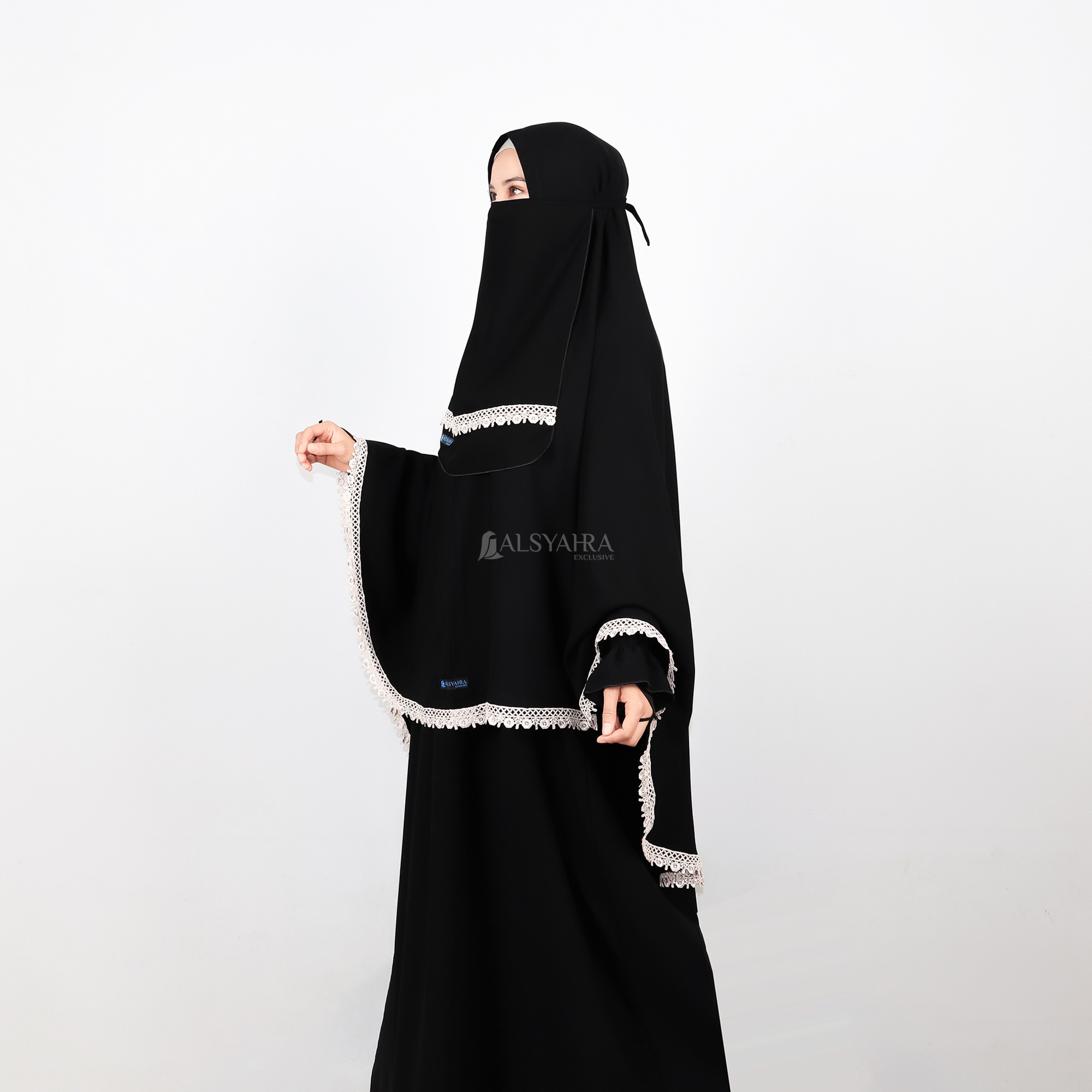 Alsyahra Exclusive - Set Khimar Syari Kamila Cadar Tali Soft Jetblack Size XL