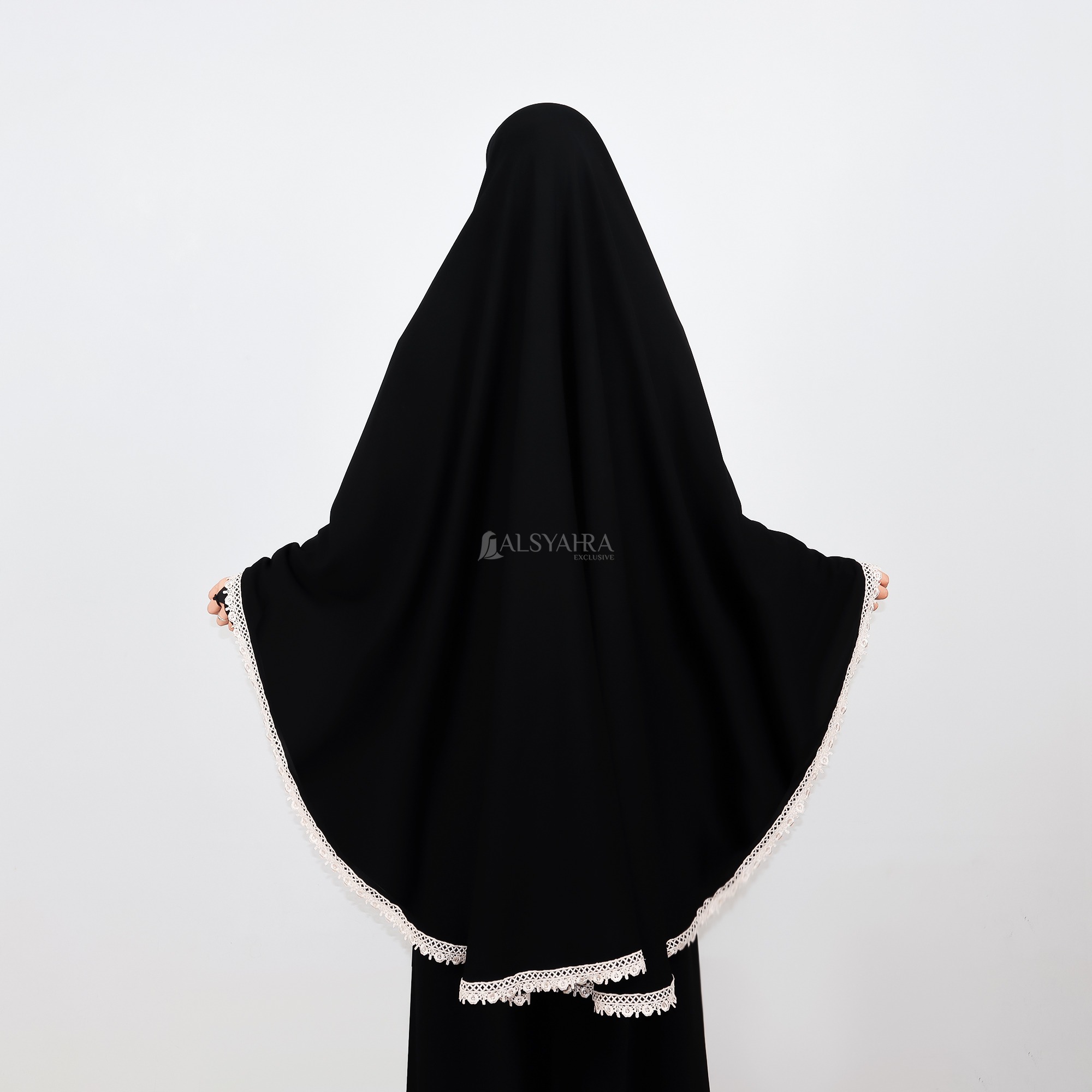 Alsyahra Exclusive - Set Khimar Syari Kamila Cadar Tali Soft Jetblack Size XL