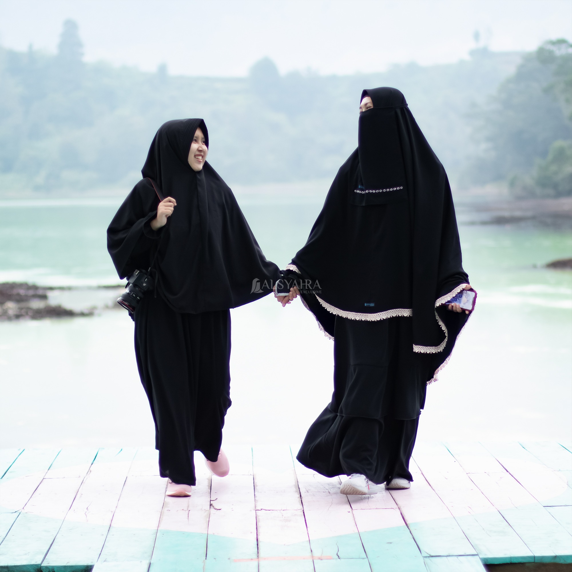 Alsyahra Exclusive - Set Khimar Syari Kamila Cadar Tali Soft Jetblack Size XL