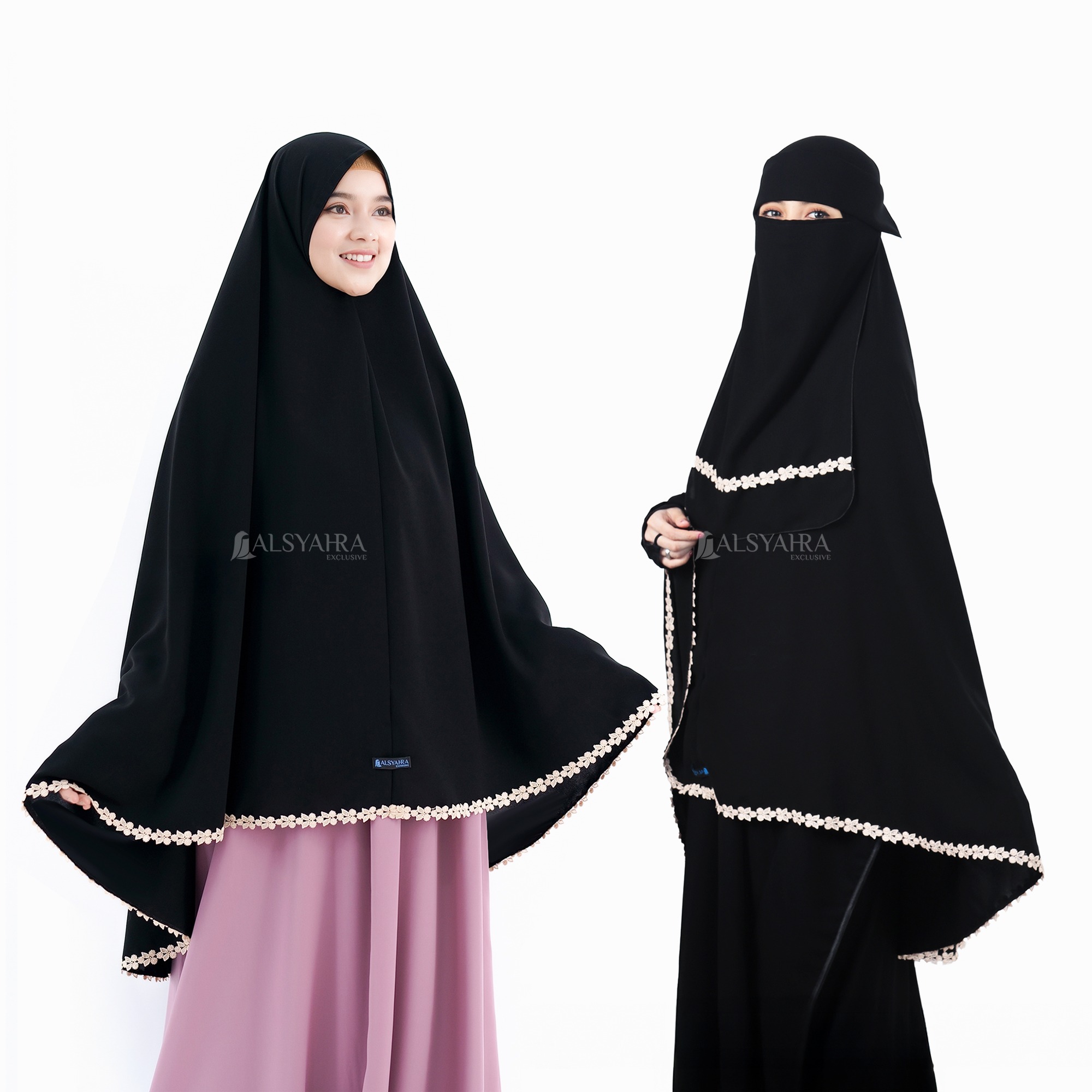 Alsyahra Exclusive - Set Khimar Syari Nailah Niqab Poni Soft Jetblack Size XL
