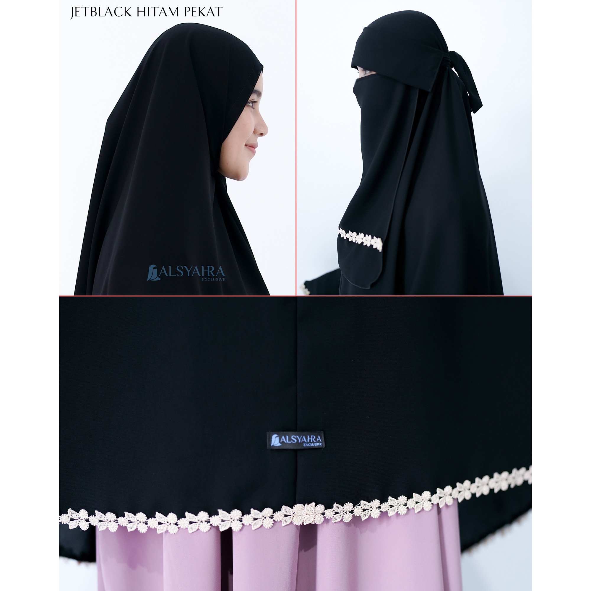 Alsyahra Exclusive - Set Khimar Syari Nailah Niqab Poni Soft Jetblack Size XL