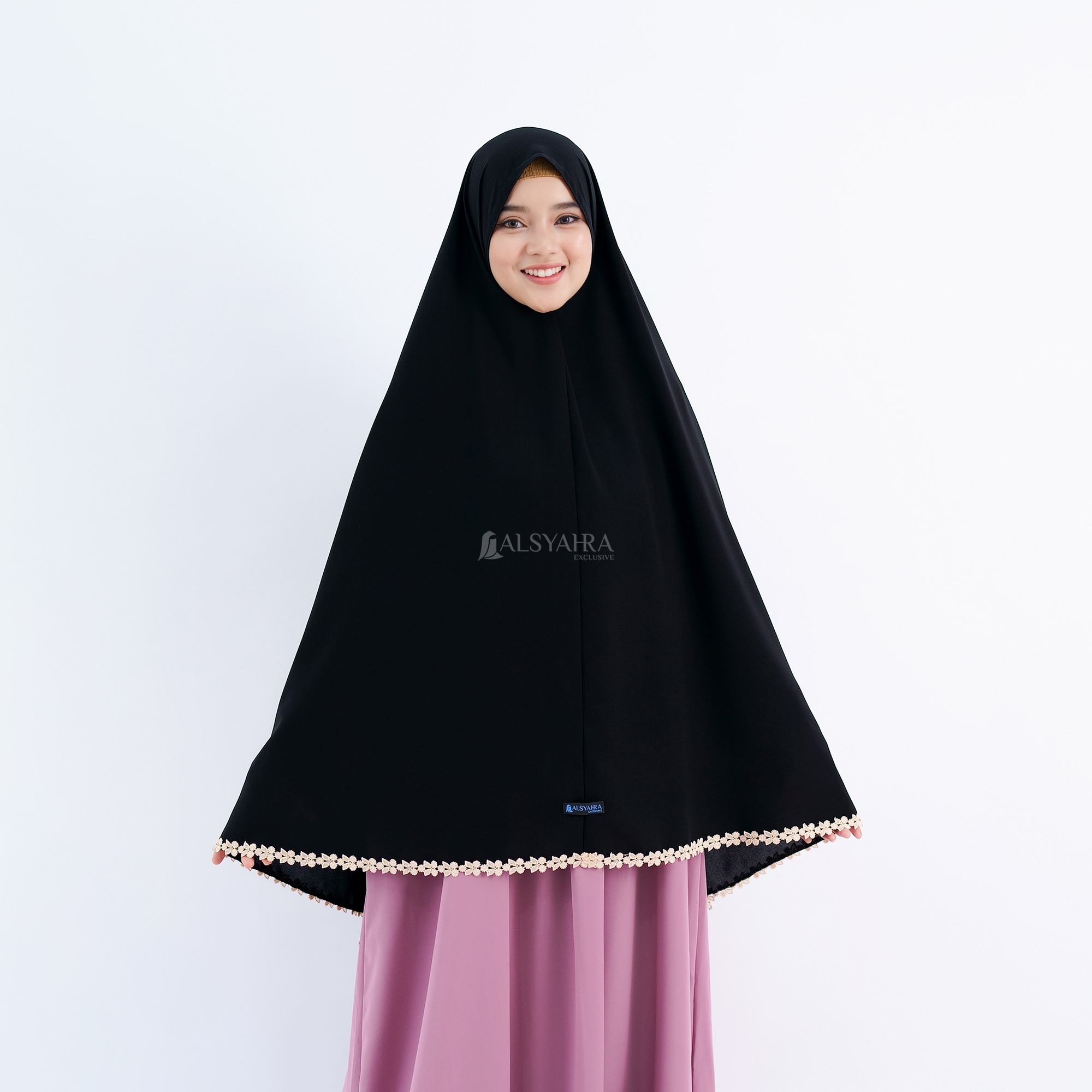 Alsyahra Exclusive - Set Khimar Syari Nailah Niqab Poni Soft Jetblack Size XL
