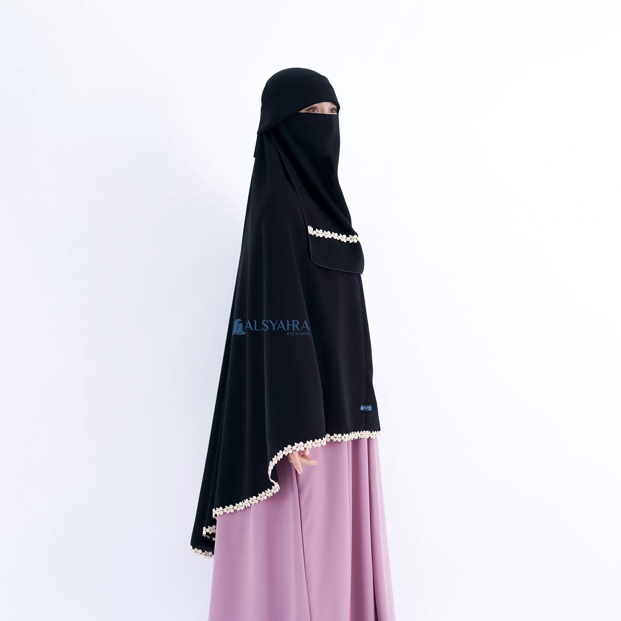 Alsyahra Exclusive - Set Khimar Syari Nailah Niqab Poni Soft Jetblack Size XL