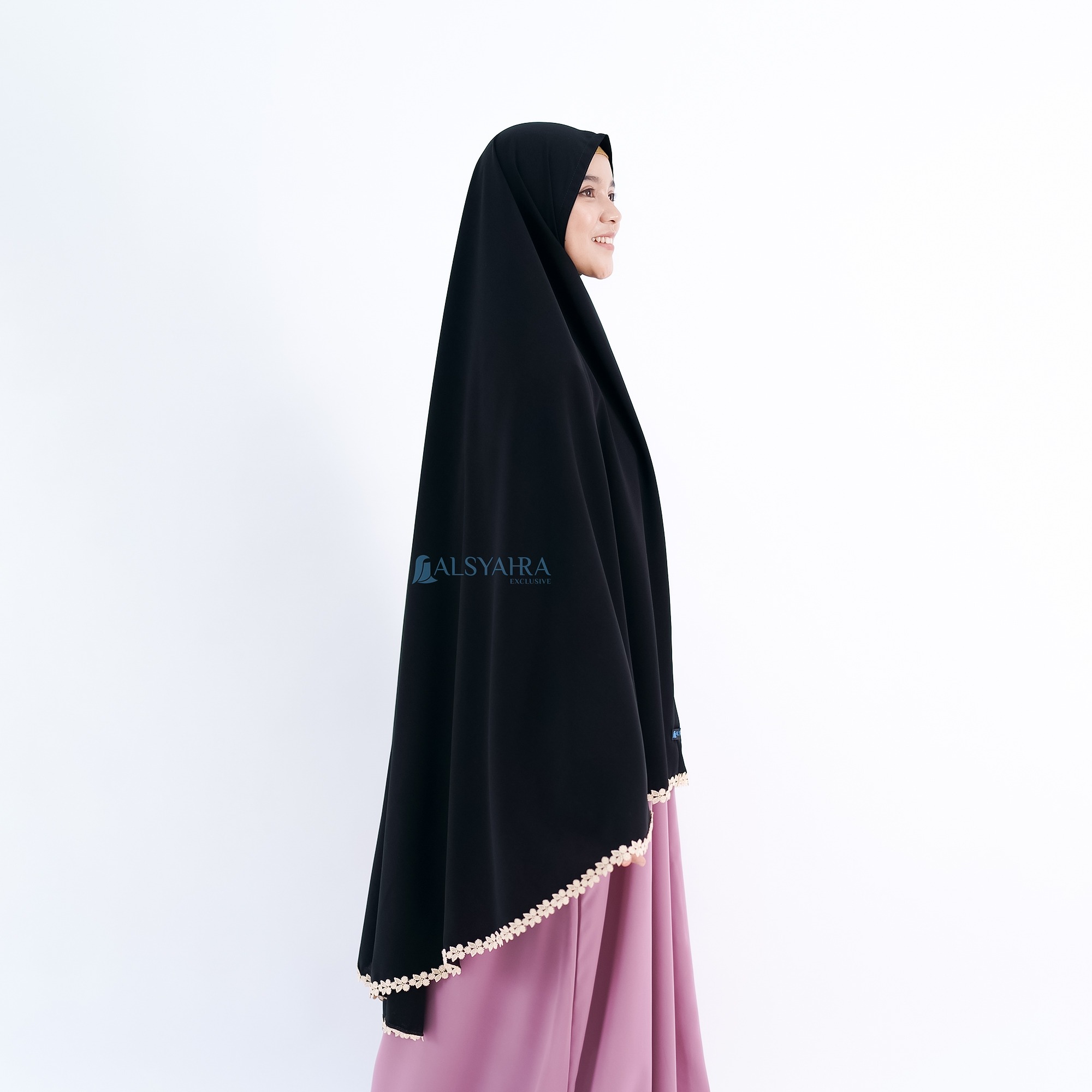 Alsyahra Exclusive - Set Khimar Syari Nailah Niqab Poni Soft Jetblack Size XL