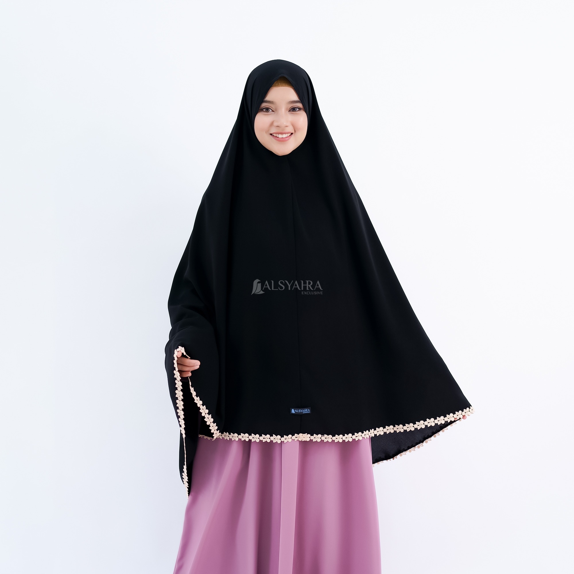 Alsyahra Exclusive - Set Khimar Syari Nailah Niqab Poni Soft Jetblack Size XL