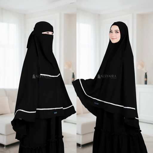 Image of Alsyahra Exclusive - Set Khimar Syari Zahrah Niqab Bandana Soft Jetblack