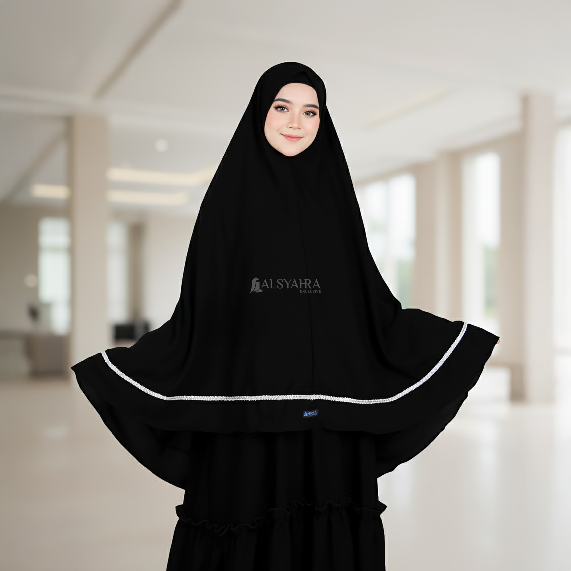 Alsyahra Exclusive - Set Khimar Syari Zahrah Niqab Bandana Soft Jetblack