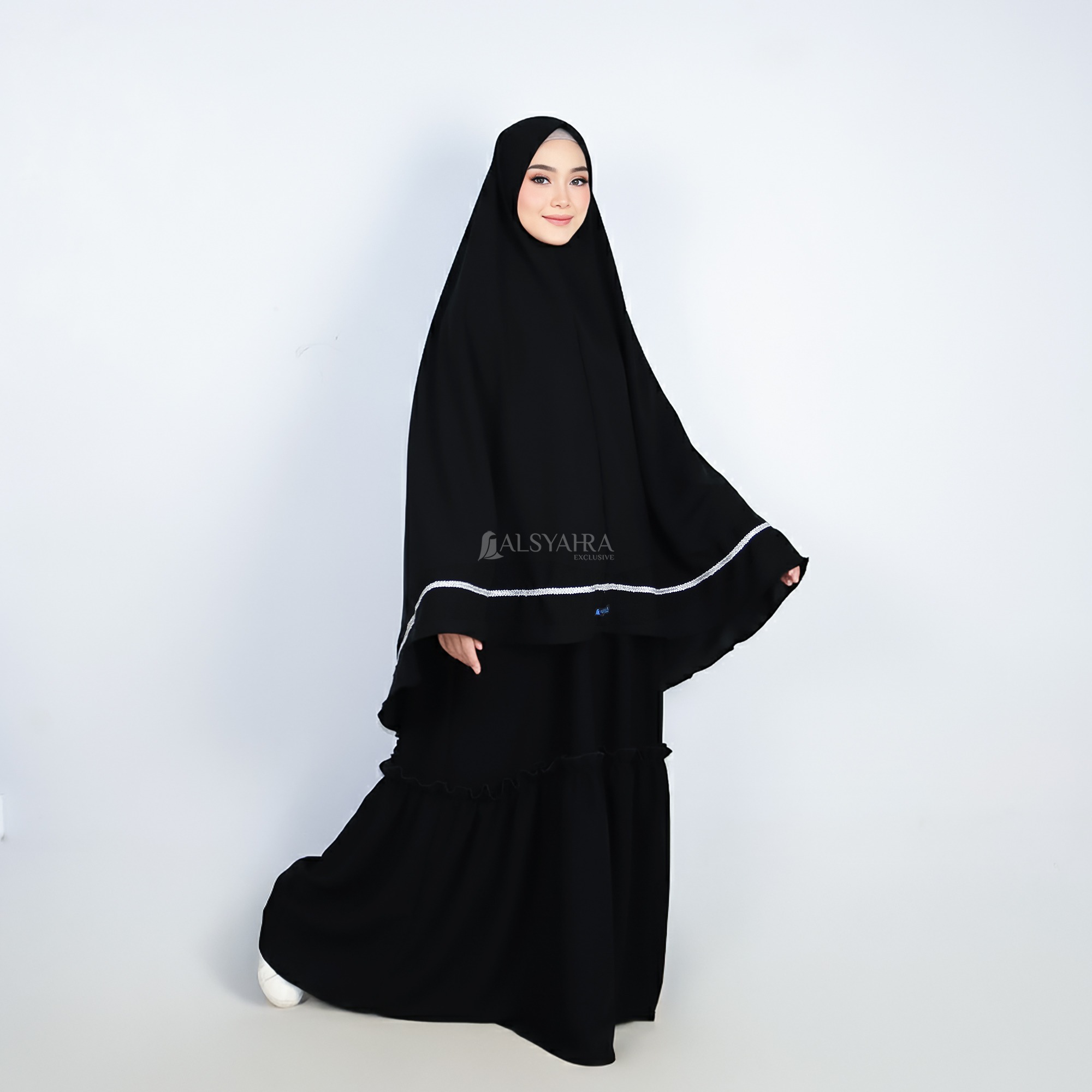 Alsyahra Exclusive - Set Khimar Syari Zahrah Niqab Bandana Soft Jetblack