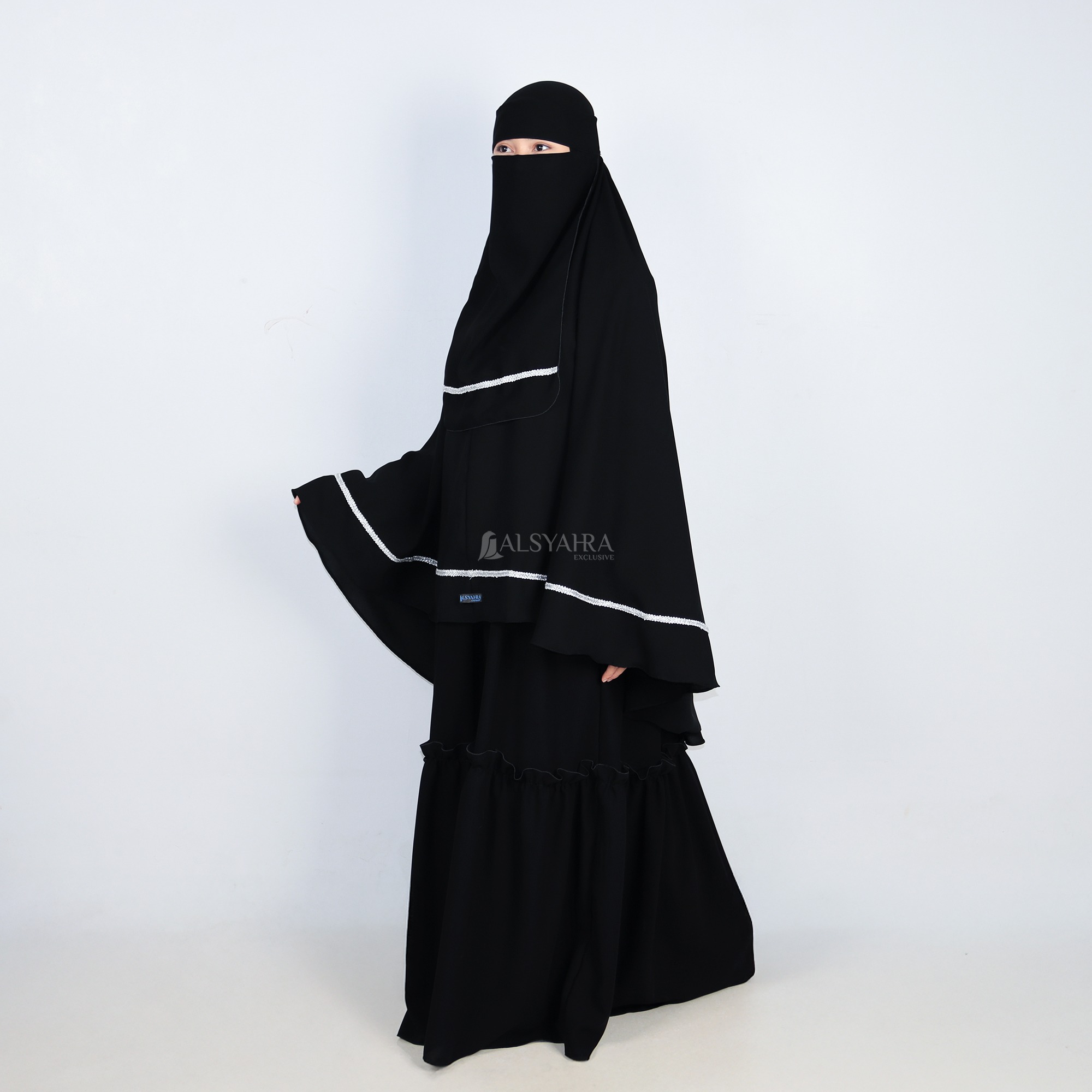 Alsyahra Exclusive - Set Khimar Syari Zahrah Niqab Bandana Soft Jetblack