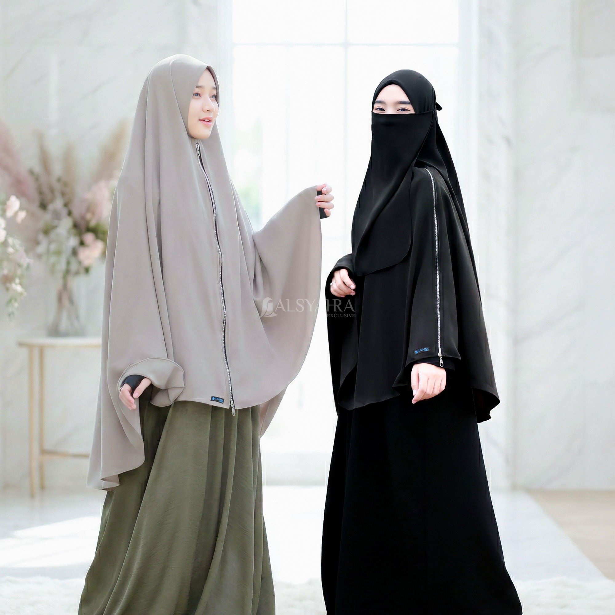 Alsyahra Exclusive - Set Khimar Syari Zipper Zayyana Cadar Tali Soft Crown Premium Size XL