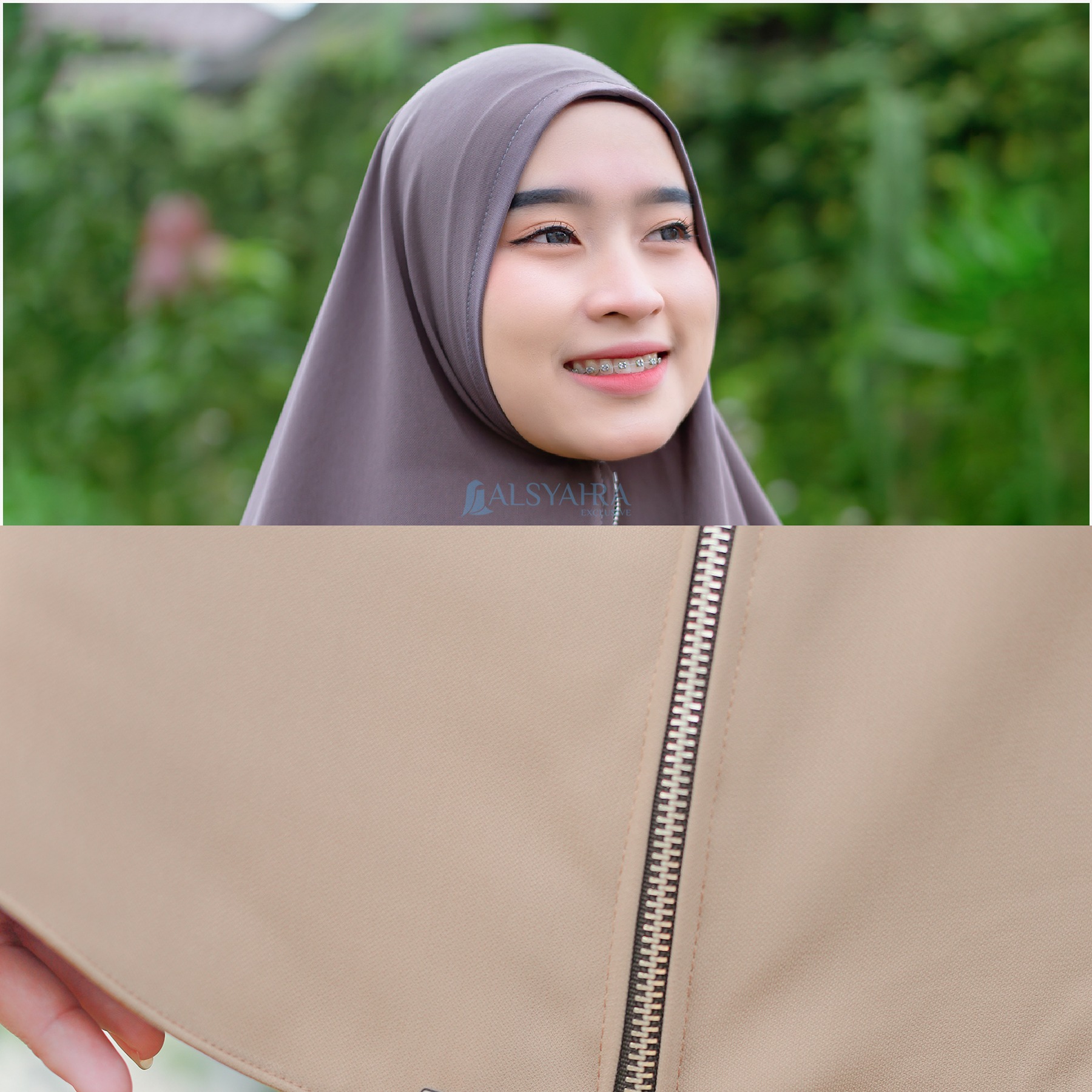 Alsyahra Exclusive - Set Khimar Syari Zipper Zayyana Cadar Tali Soft Crown Premium Size XL