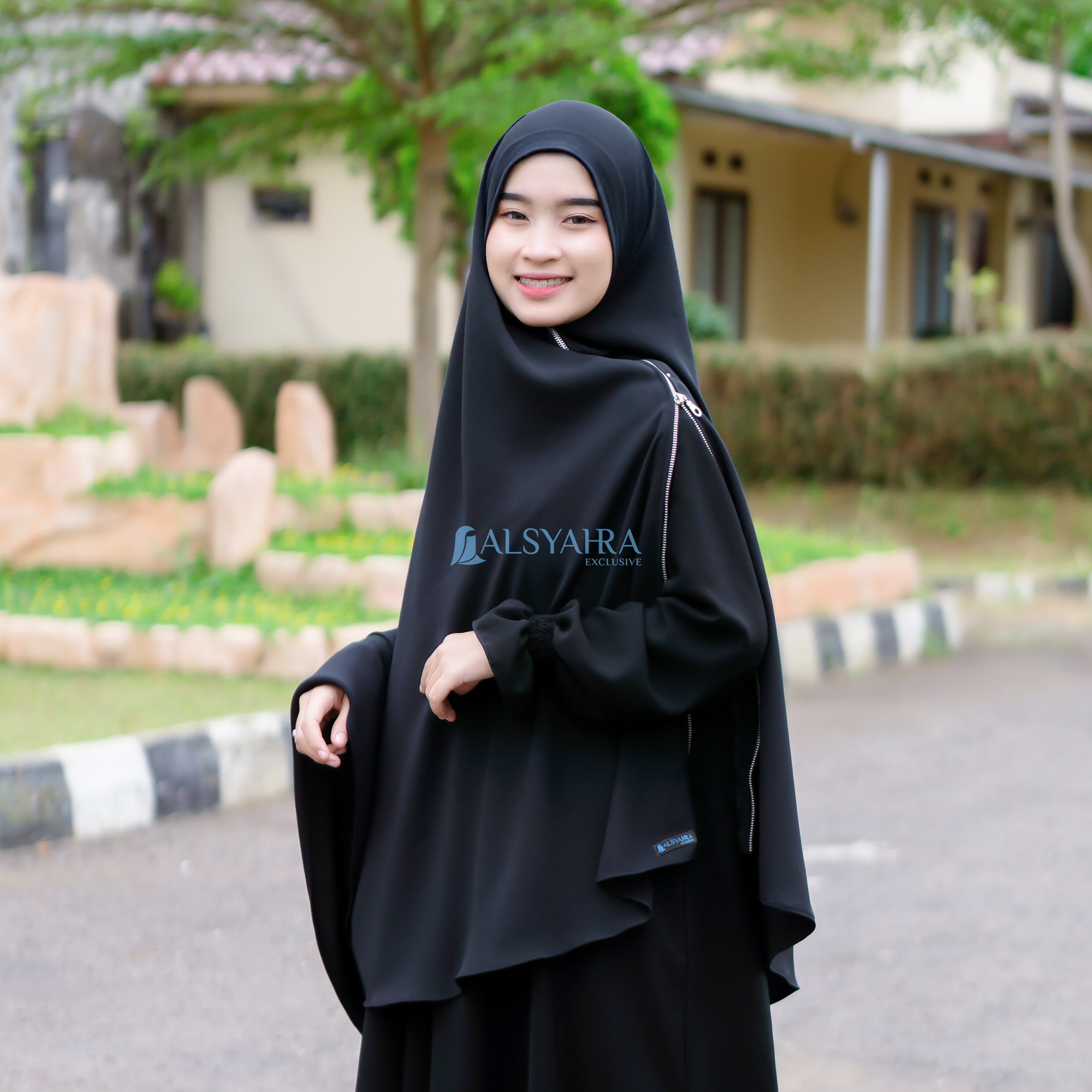 Alsyahra Exclusive - Set Khimar Syari Zipper Zayyana Cadar Tali Soft Crown Premium Size XL