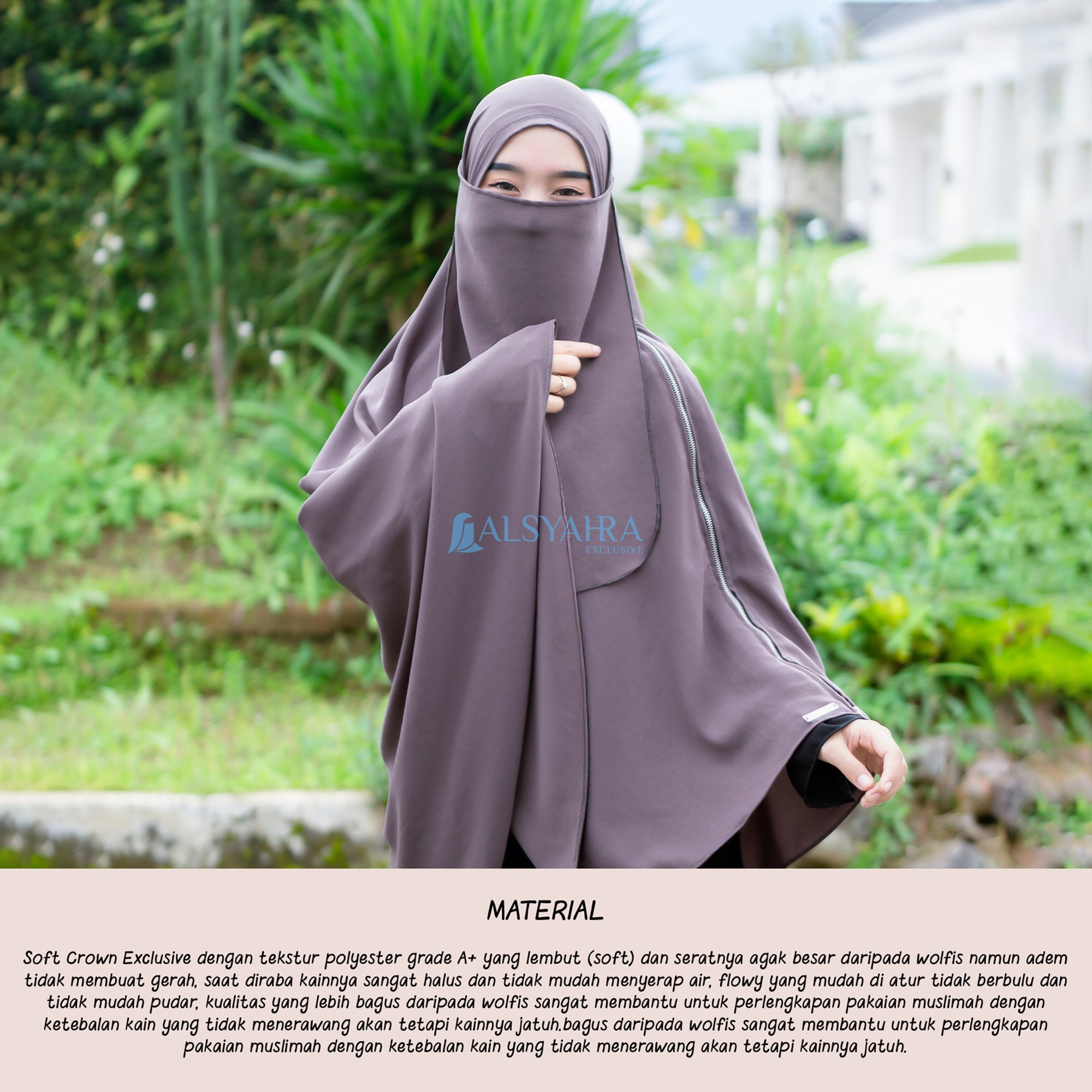 Alsyahra Exclusive - Set Khimar Syari Zipper Zayyana Cadar Tali Soft Crown Premium Size XL
