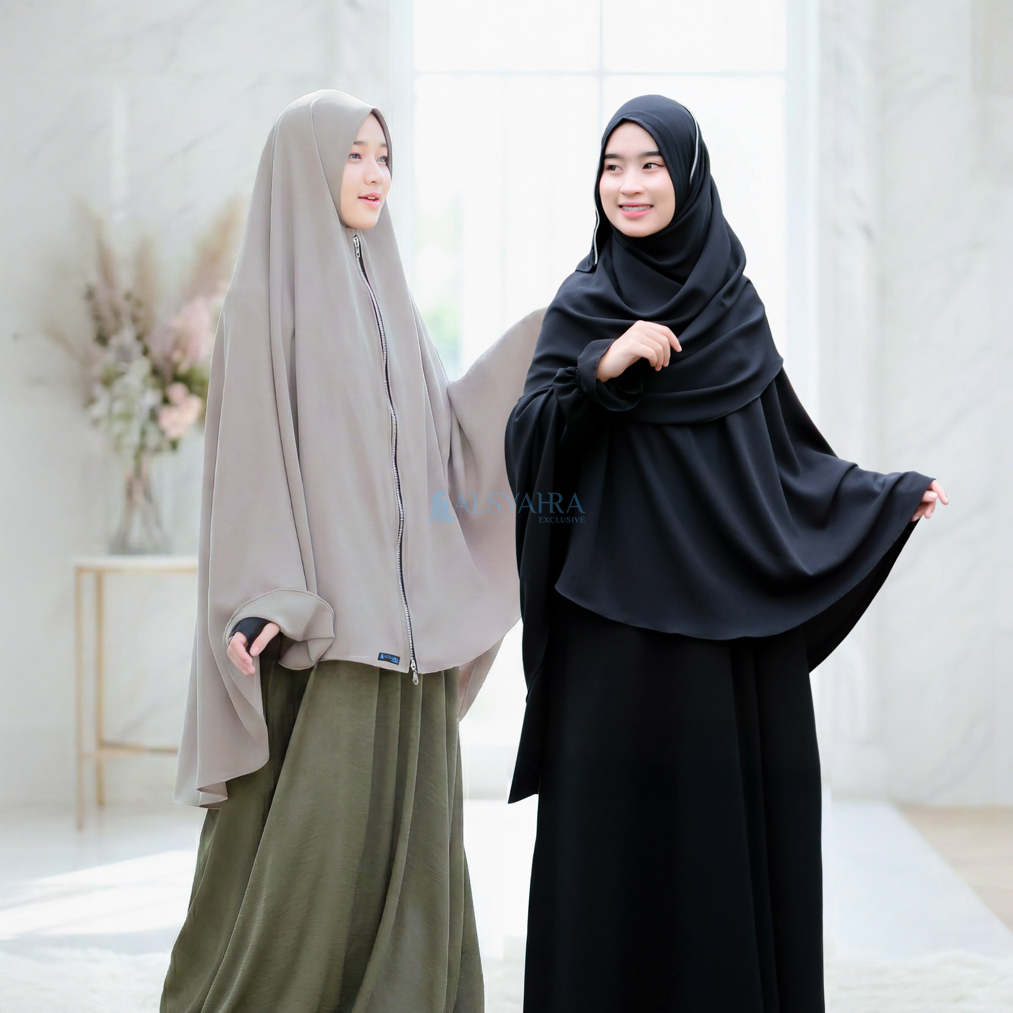 Alsyahra Exclusive - Set Khimar Syari Zipper Zayyana Cadar Tali Soft Crown Premium Size XL