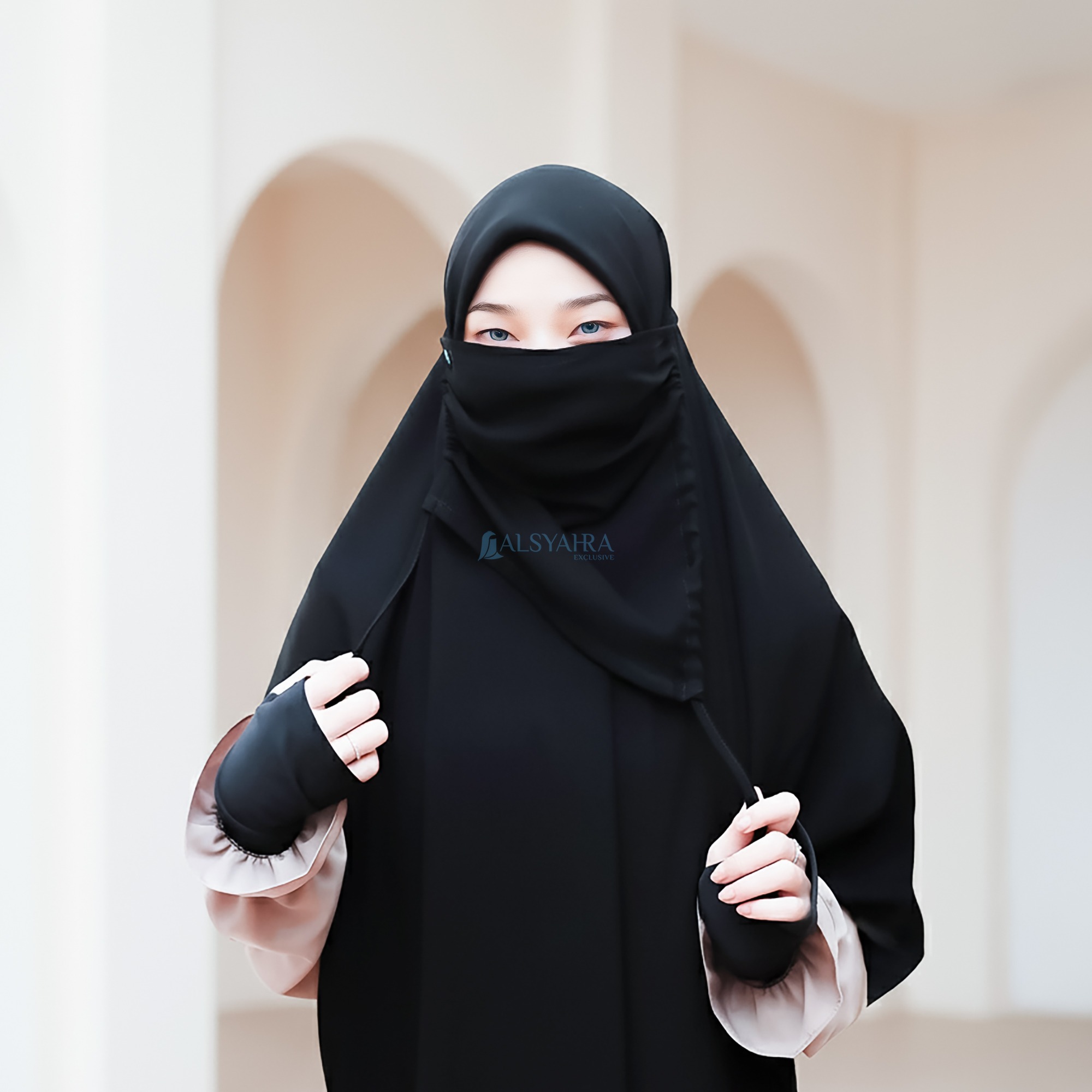 Alsyahra Exclusive - Masdar Masker Cadar Raudhah Multifungsi Soft Jetblack
