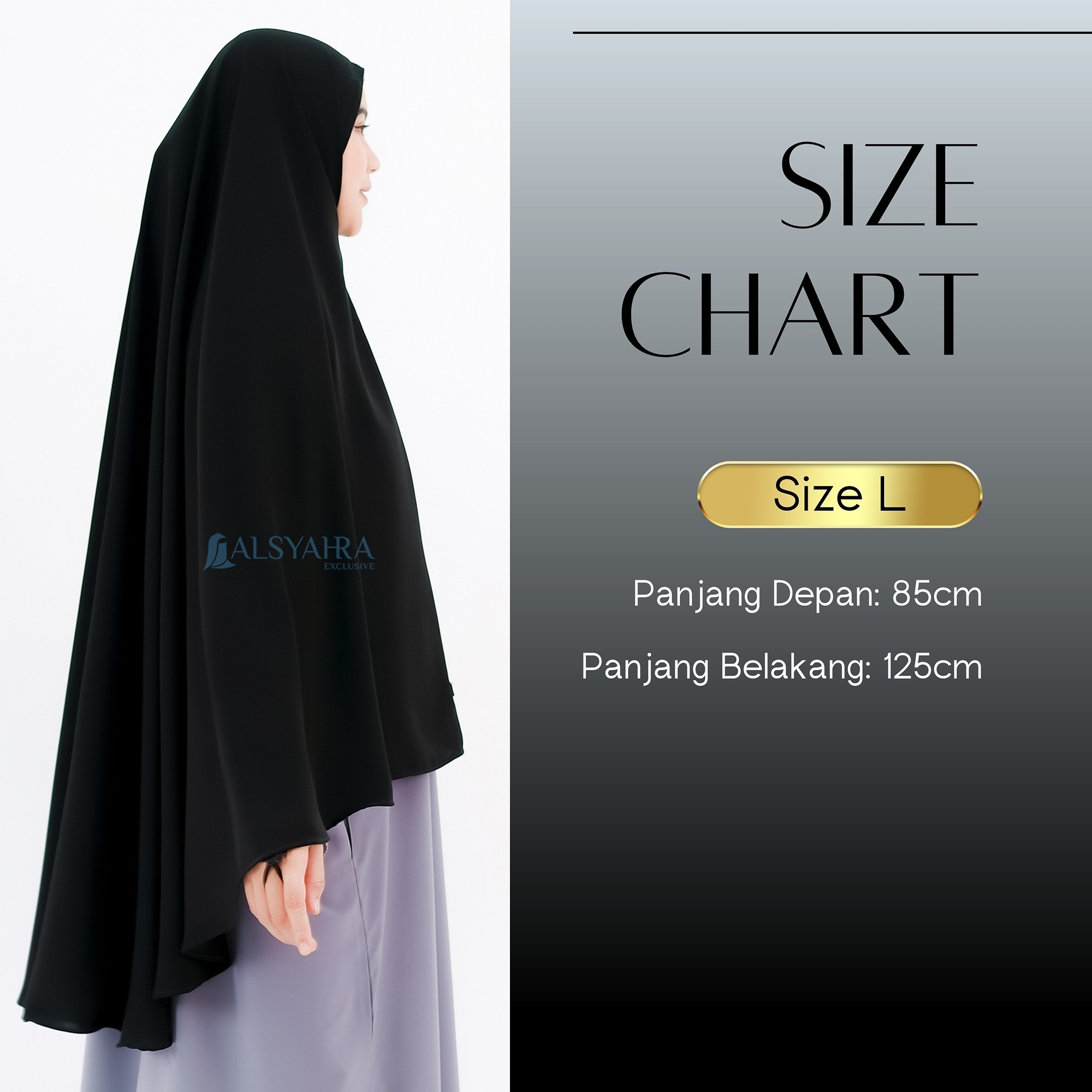 Alsyahra Exclusive - Set Khimar Syari Marwah Non Pad Niqab Bandana Jetblack Size L