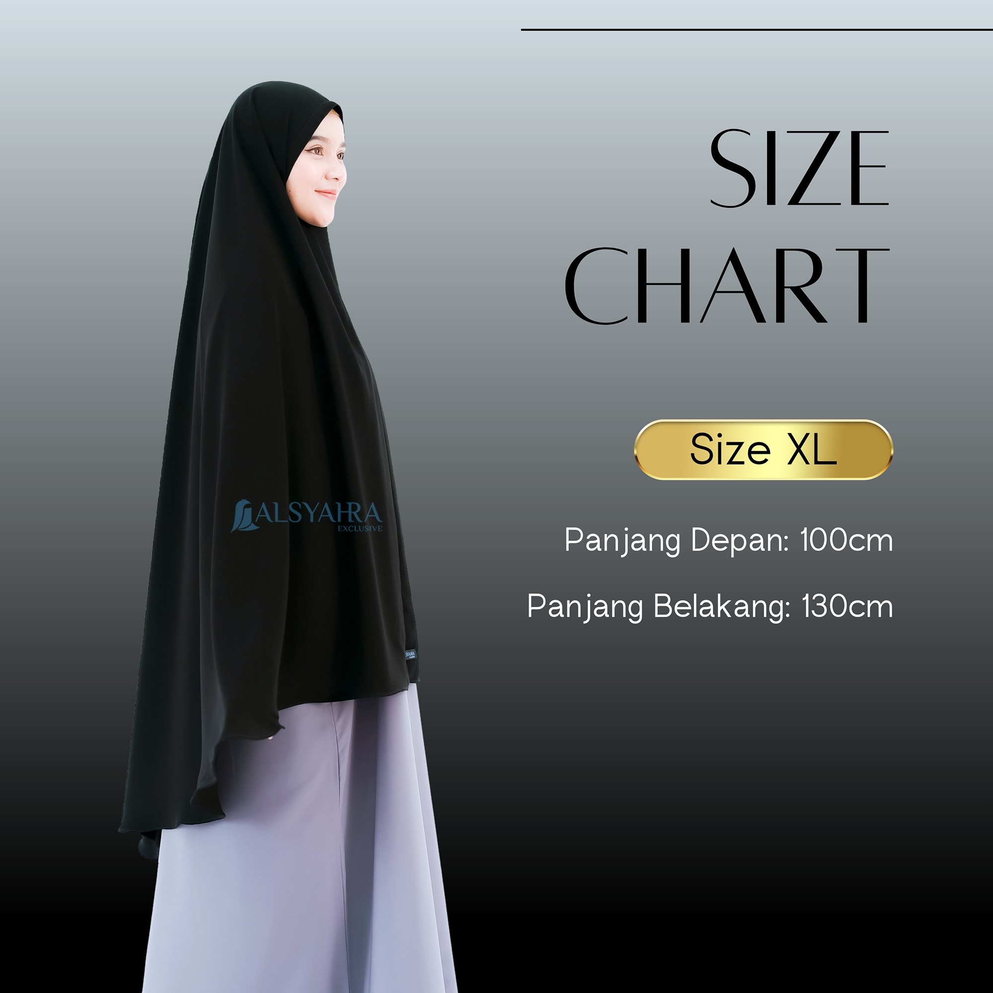 Alsyahra Exclusive - Set Khimar Syari Marwah Non Pad Niqab Bandana Jetblack Size XL