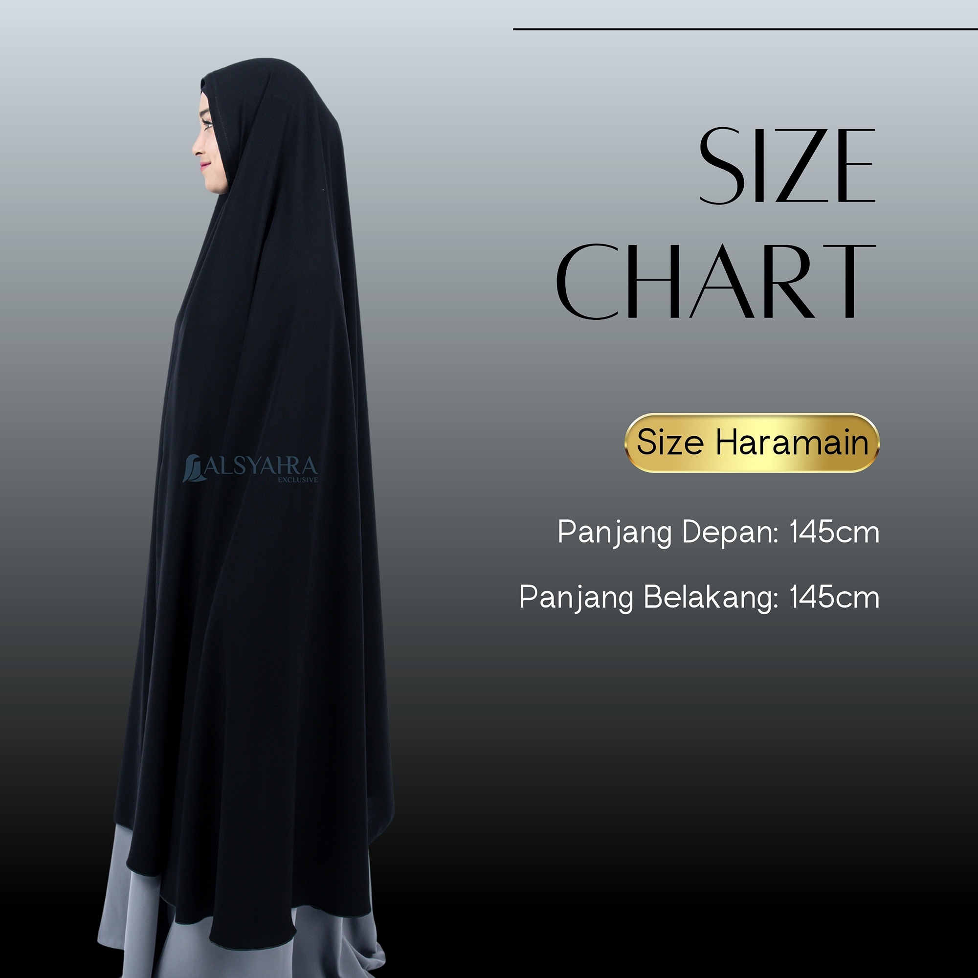 Alsyahra Exclusive - Set Long Khimar Like Mukena Haramain Niqab Bandana Jetblack